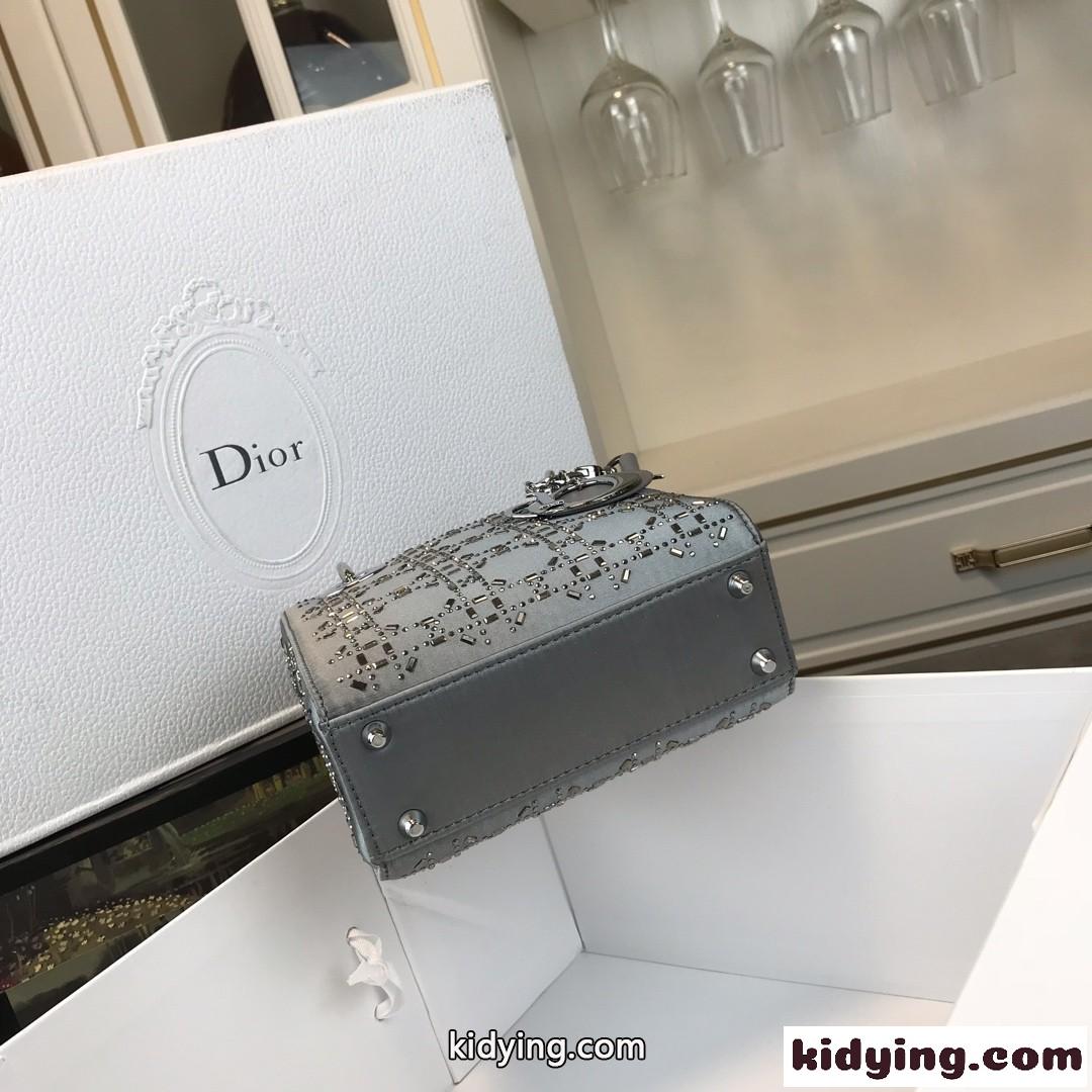 クリスチャン・ディオール バッグ コピー 大人気 LADY DIOR カナージュ サテン ミニバッグ グレー-5