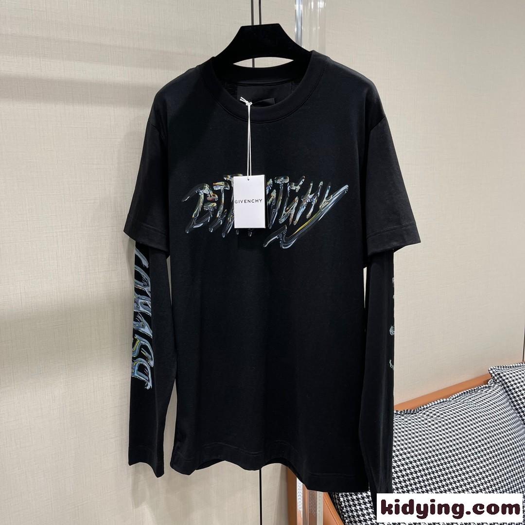 おしゃれ度アップ～ダブルレイヤー 長袖 プリント ジバンシィ Tシャツ コピー カジュアル-0