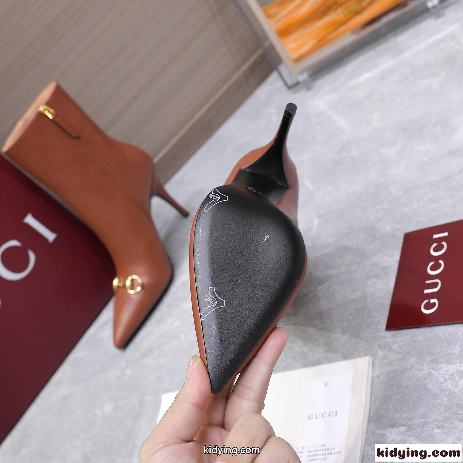 Gucci ホースビット レザー アンクルブーツ グッチ ブーツ コピー ポインテッドトゥ ブラウン-3