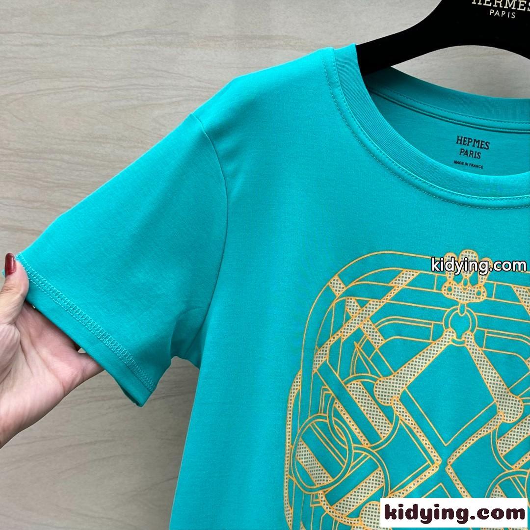 大人気 使い勝手の良い 半袖Tシャツ エルメス Tシャツ コピー ブルー-1