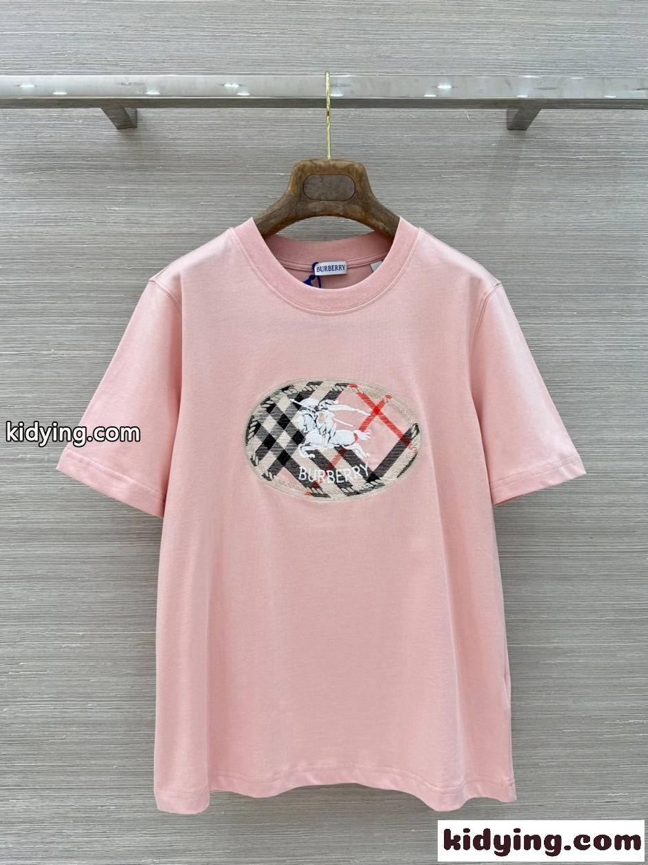 チェック ナイトスタンプ コットンTシャツ バーバリー Tシャツ コピー ピンク-0