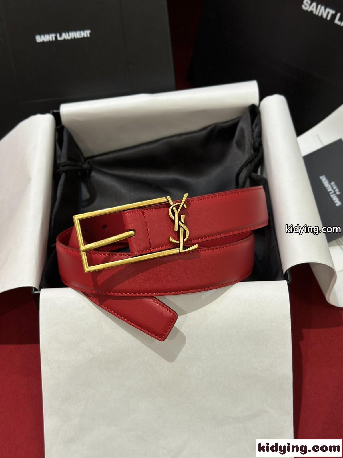 人気 合わせやすい YSL レザーベルト イヴ・サンローラン ベルト コピー レッド-1