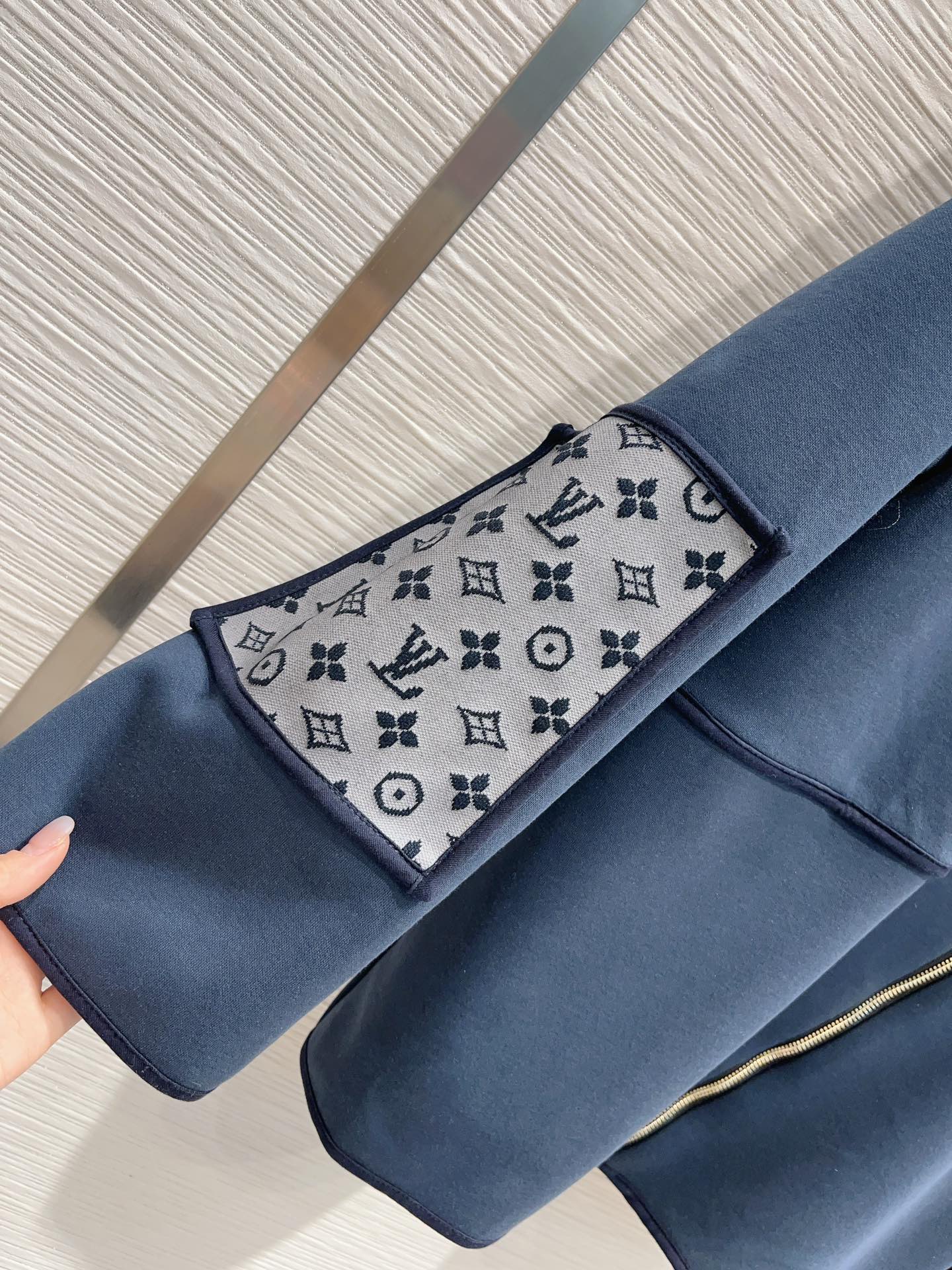 カジュアル モノグラムアクセントニットコート ルイヴィトン ジャケット 偽物 ブルー-0