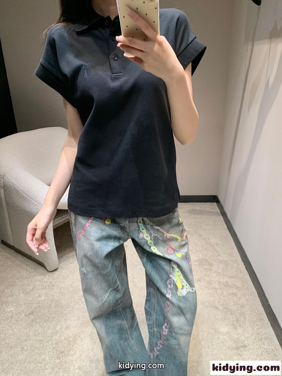 洗練された カジュアル イヴ・サンローラン Tシャツ コピー ポロシャツ ブラック-0
