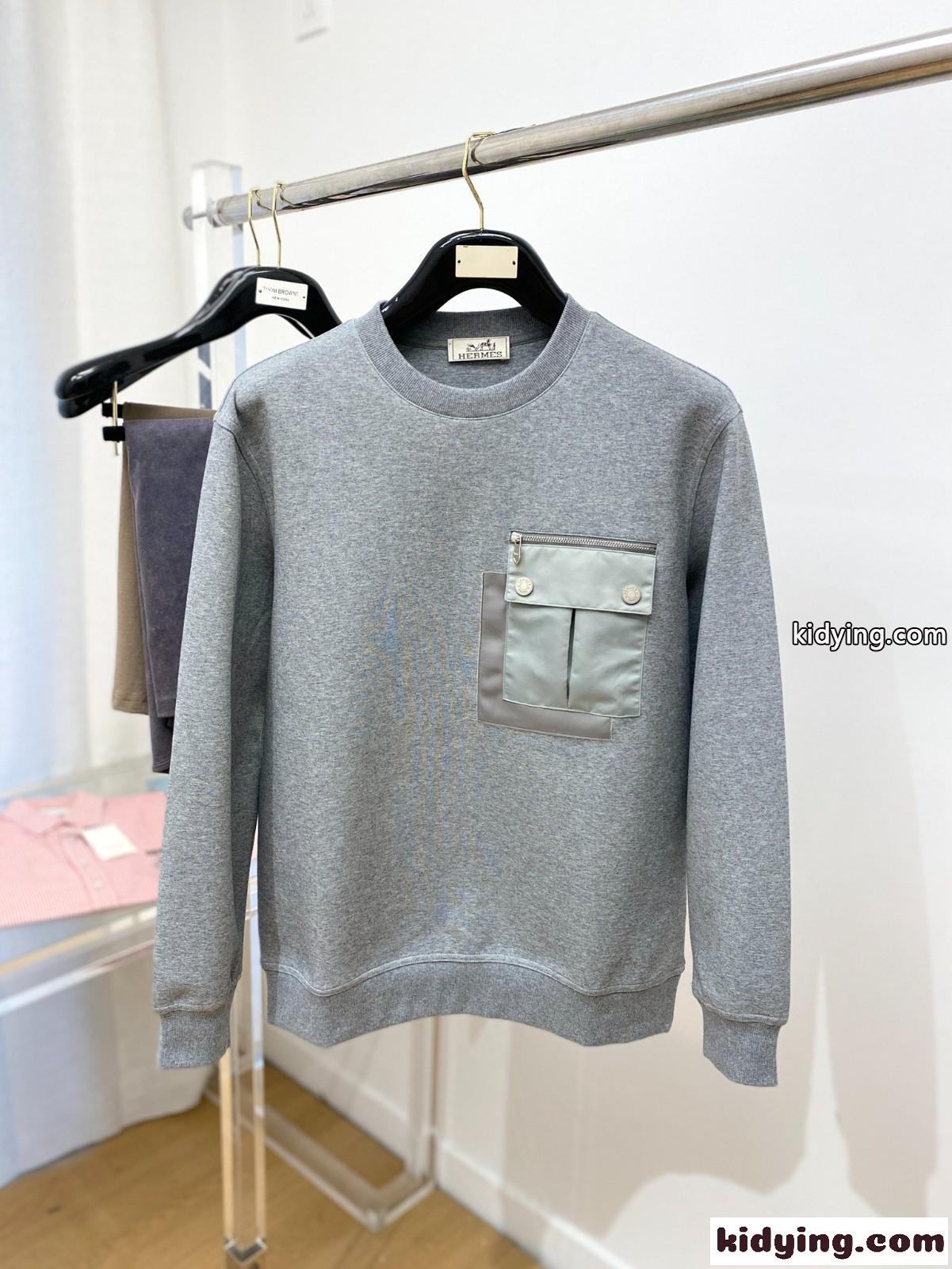 定番 カジュアル エルメス Tシャツ コピー クルーネック コットン スウェットシャツ グレー-0
