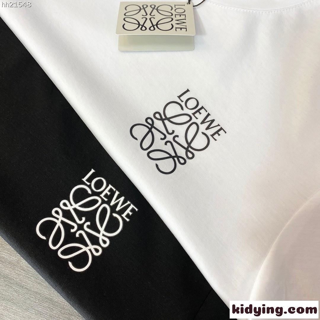 シルケット コットン 快適 クルーネック ロゴ プリント ロエベ tシャツ コピー 半袖 トップス-4