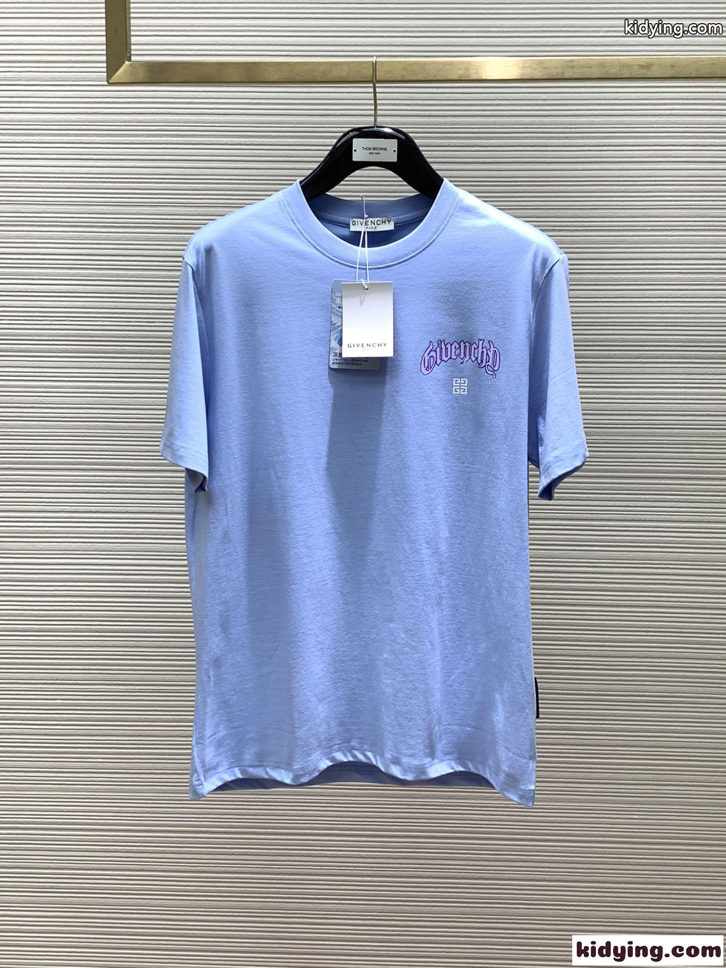 着心地いい コットン ジバンシィ Tシャツ 偽物 クルーネック 半袖Tシャツ ブルー-1