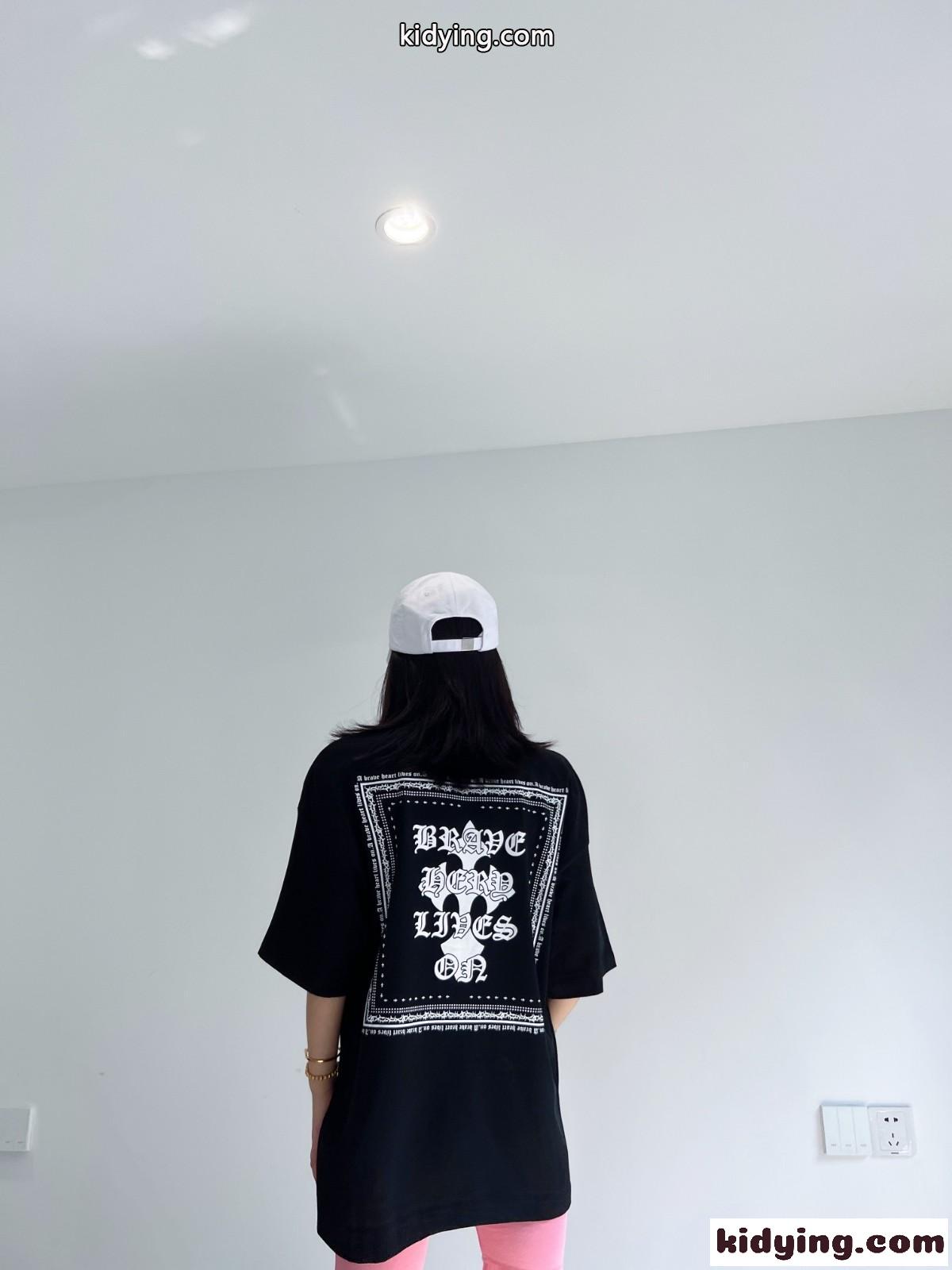 人気 オーバーサイズ 体型カバー ストリート系 プリント クロムハーツ 半袖Tシャツ コピー クルーネック着痩せ-4