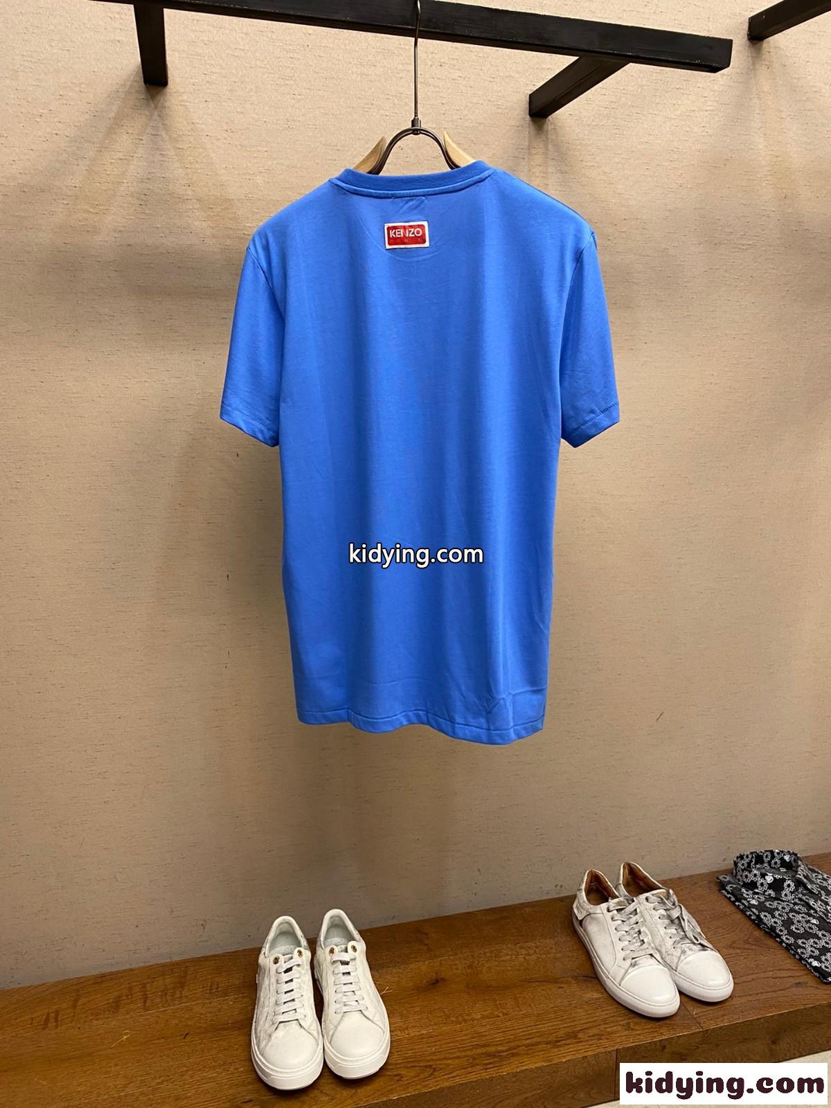 おしゃれ 人気 クルーネック エレファント 半袖Tシャツ メンズ ケンゾー Tシャツ コピー ブルー-1