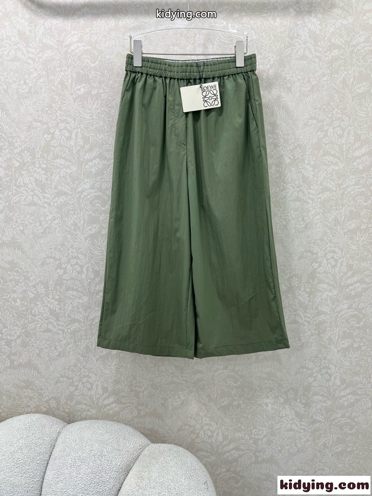 ロエベ パンツ コピー レディース ゆったり クロップド トラウザーズ グリーン-0