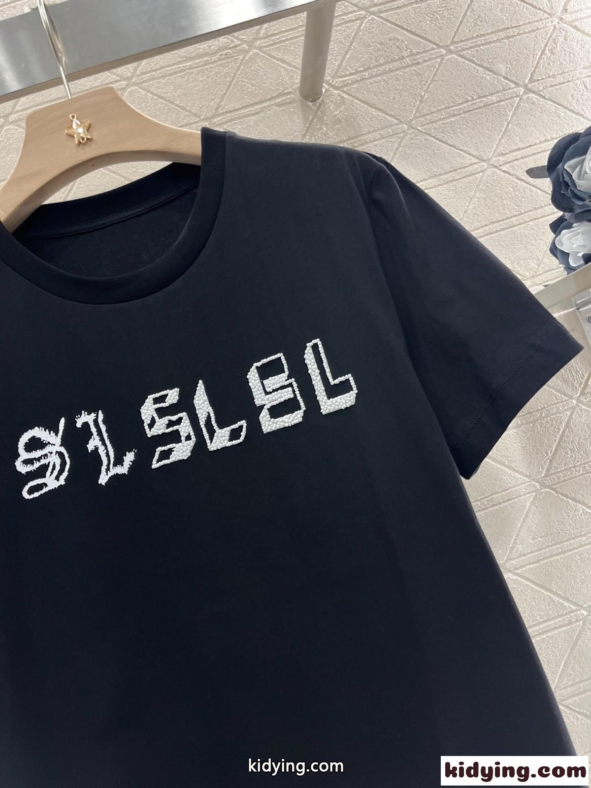 シンプル ロゴ入り コットン 半袖Tシャツ イヴ・サンローラン Tシャツ コピー ブラック-4
