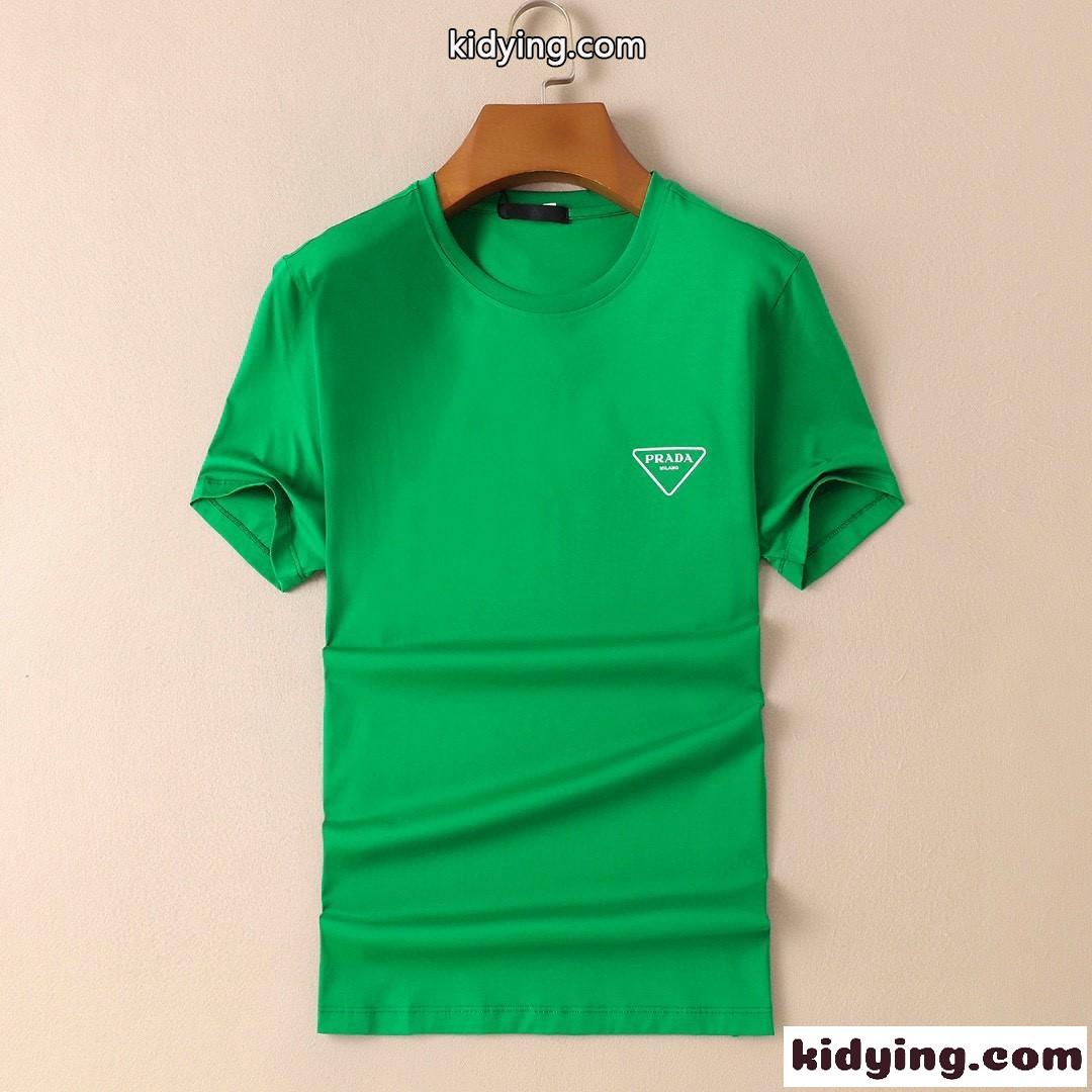 着心地抜群 クルーネック スリム プラダ 半袖tシャツ コピー ロゴ プリント Tシャツ-0