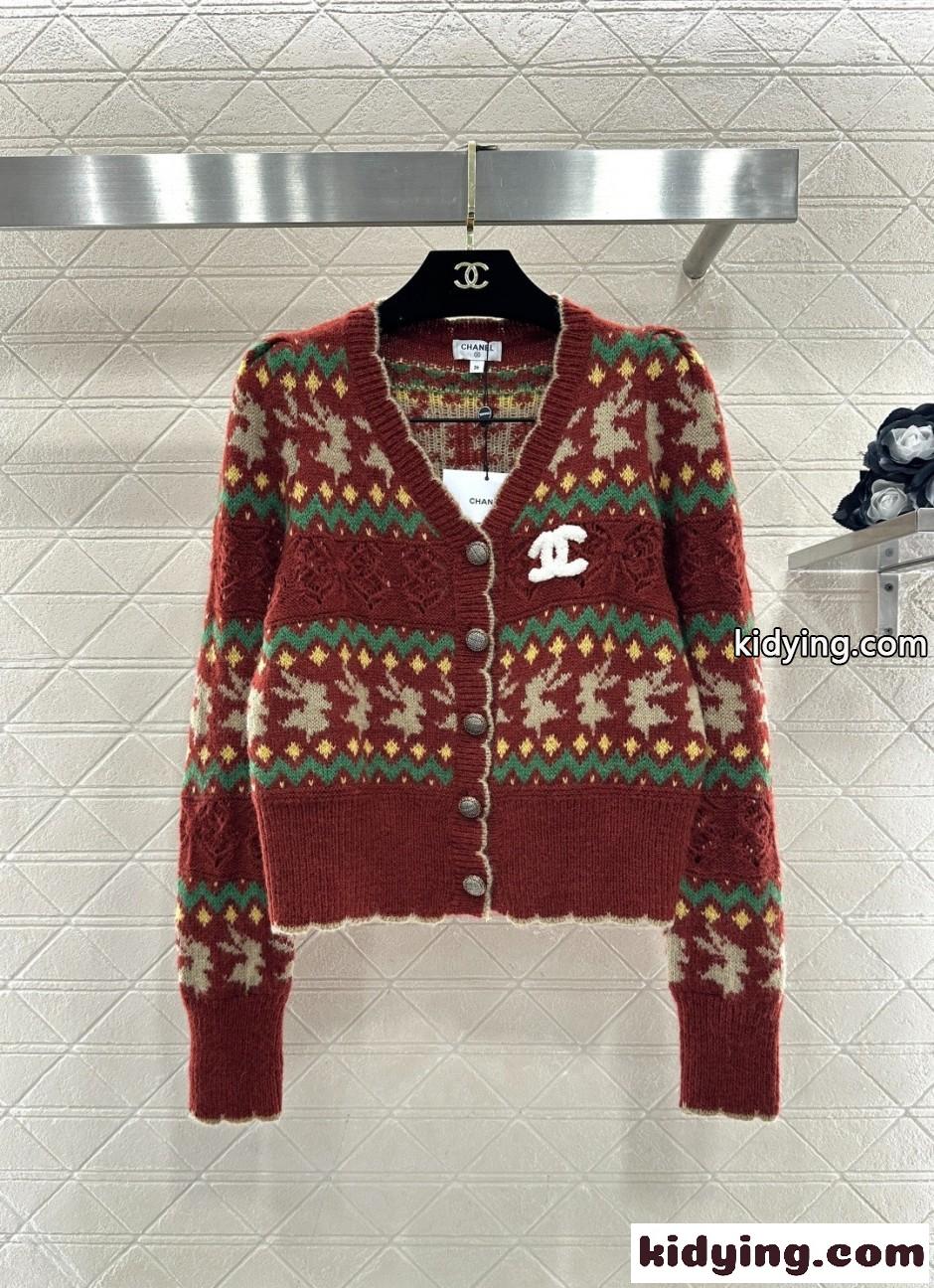 ウール&カシミヤ Vネック カーディガン シャネル ニット コピー ノルディック柄-2