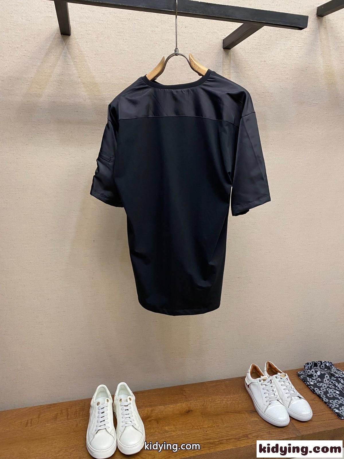 異素材 切り替え 半袖Tシャツ プラダ Tシャツ 偽物 カジュアル トップス-2