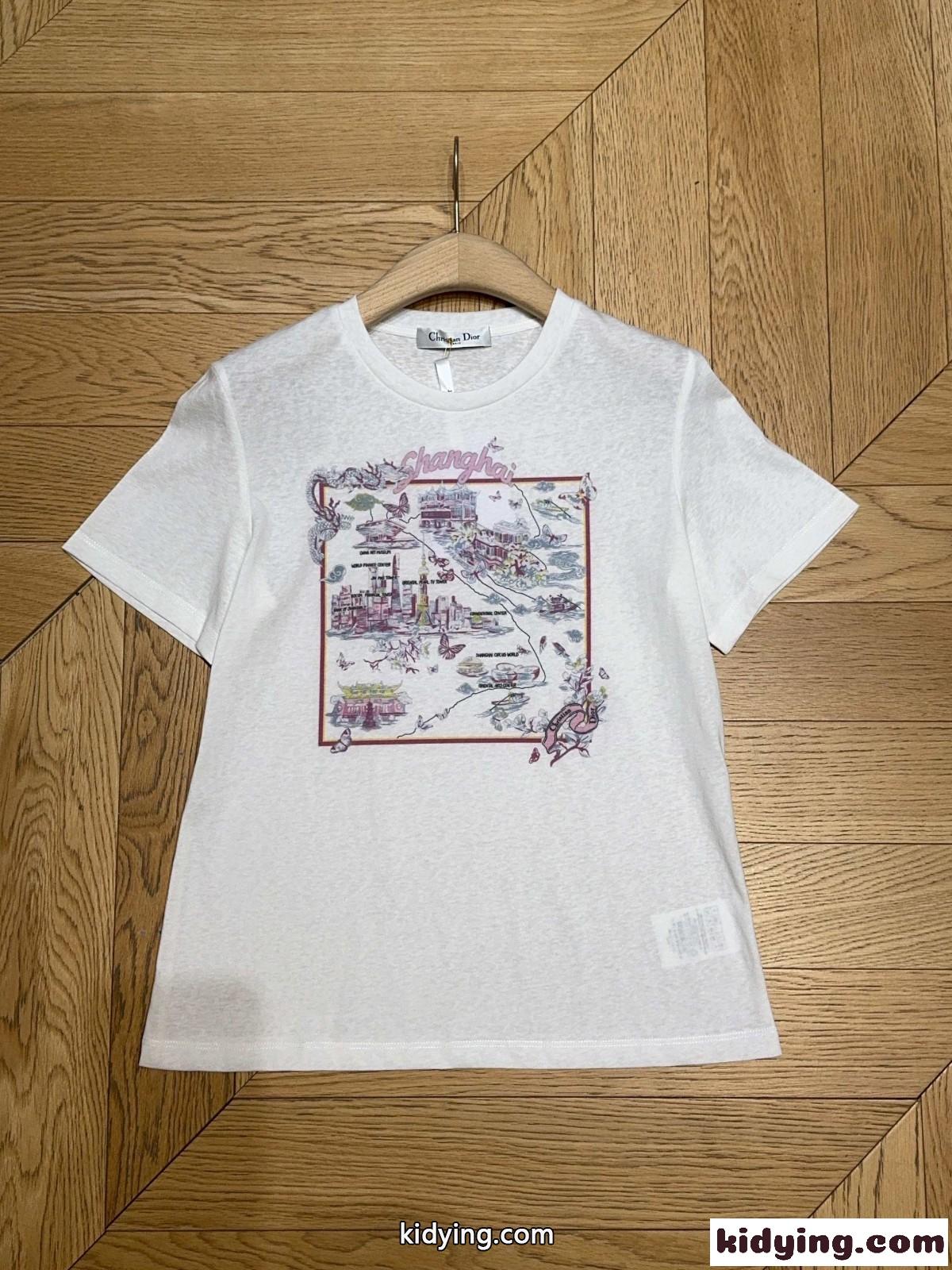 おしゃれ プリント クリスチャン・ディオール Tシャツ 偽物 クルーネック-3
