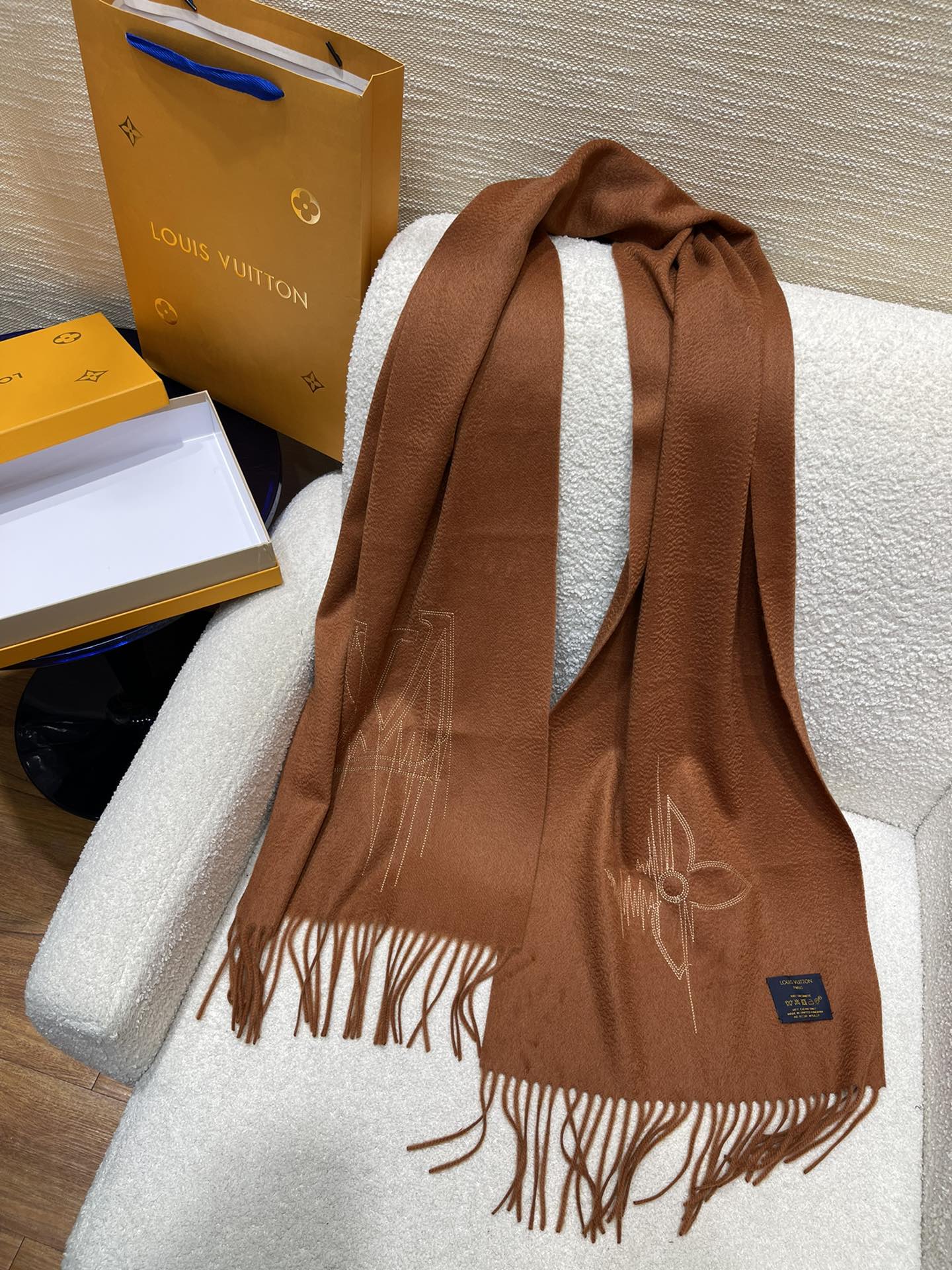 ルイヴィトン スカーフ コピー カシミヤ おしゃれ LV ステッチ マフラー-3