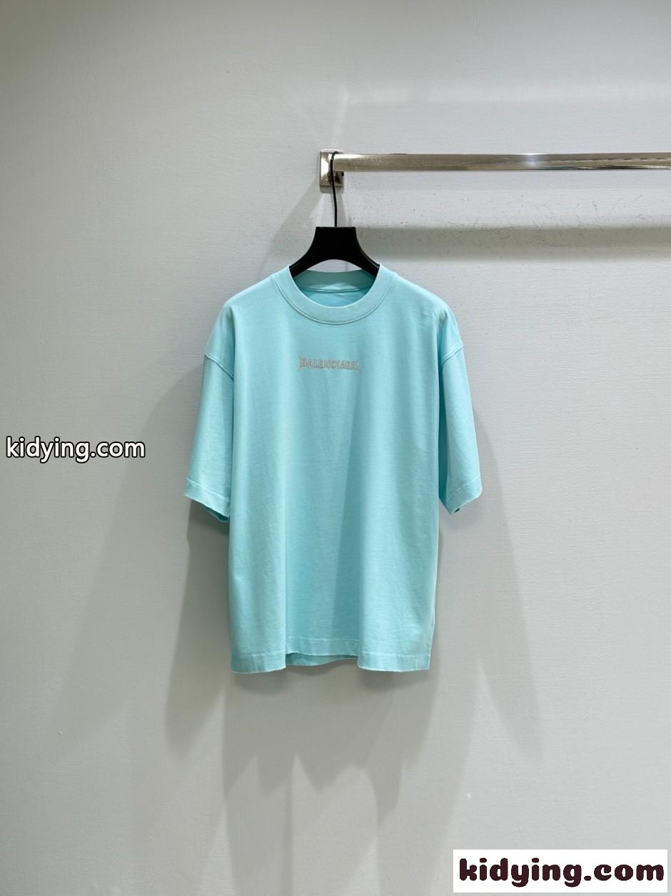 バレンシアガ Tシャツ コピー シンプル コットン 半袖Tシャツ ブルー-0