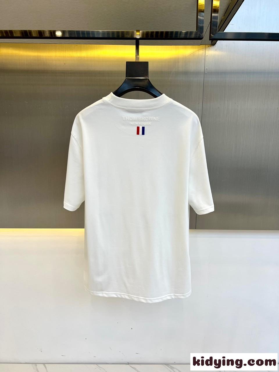シンプル 刺繍入り トムブラウン Tシャツ コピー クルーネック 半袖Tシャツ ホワイト-3