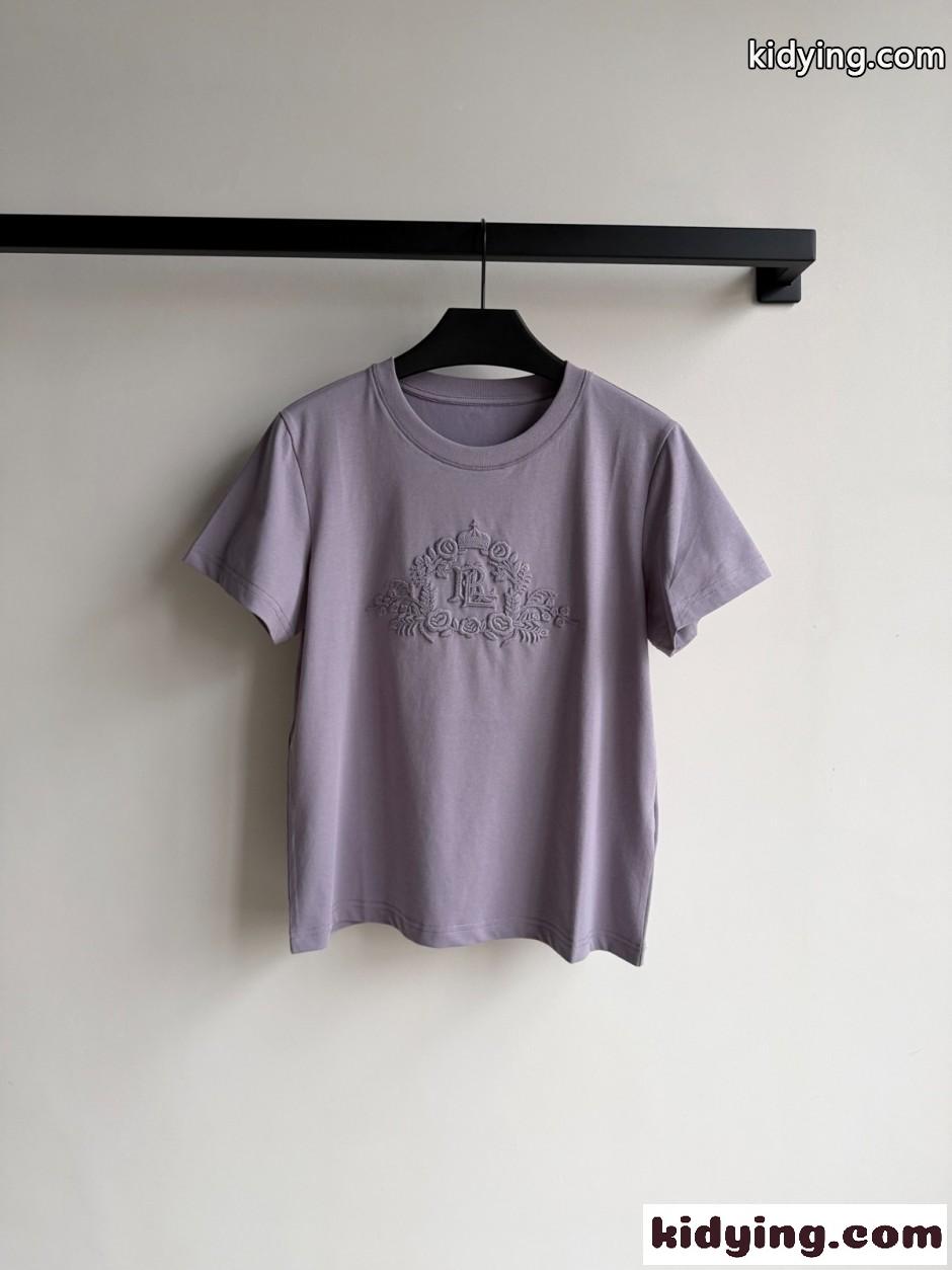 シンプル 上品 エンブロイダリー 半袖Tシャツ ラルフローレン Tシャツ 偽物 パープル-0