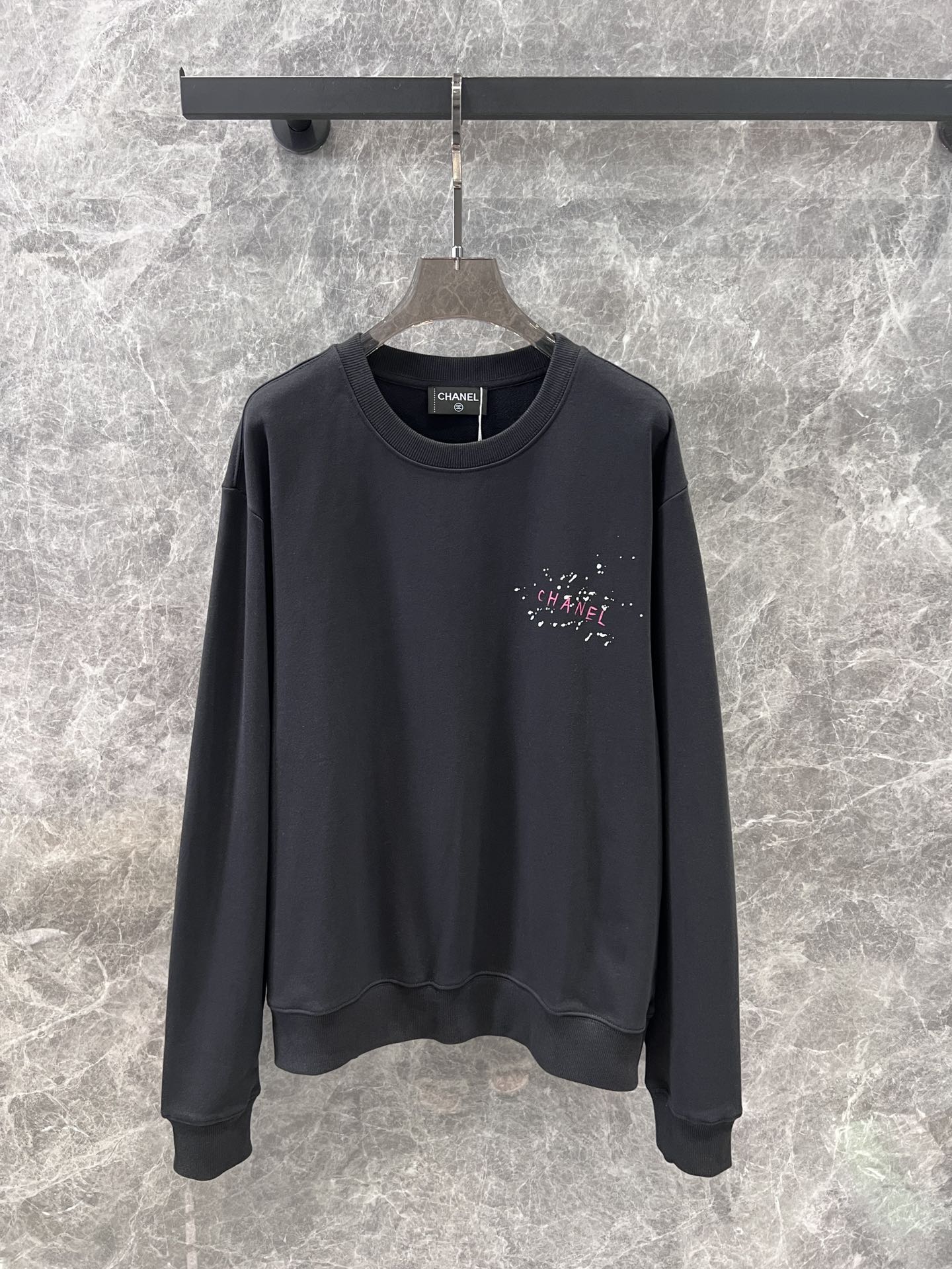 カジュアル プリント コットン スウェットシャツ シャネル Tシャツ コピー ブラック-1