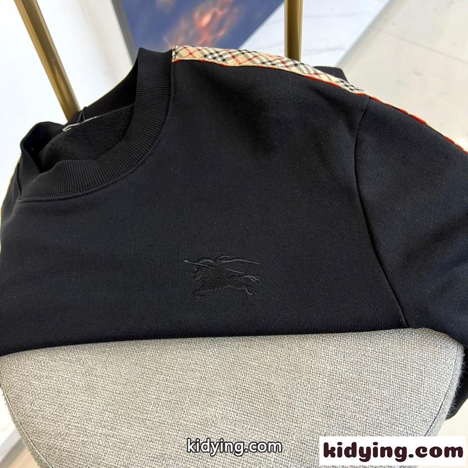 バーバリー Tシャツ 偽物 チェックトリム クルーネック スウェットシャツ ブラック-2