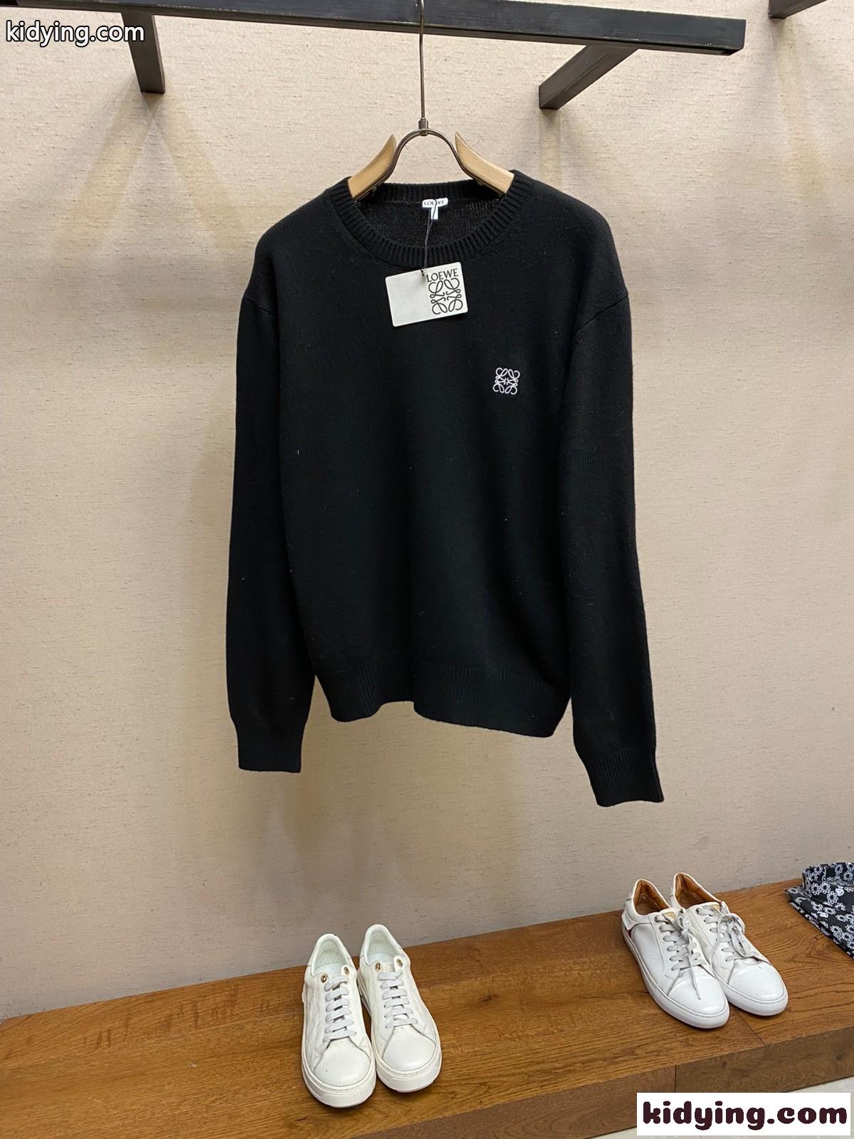 アナグラム刺繍 ウール クルーネック ロエベ セーター コピー ブラック-0