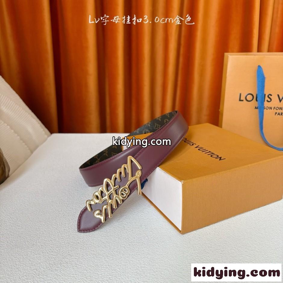 ベルト･LV スクリプト 30MM ルイ・ヴィトン ベルト スーパーコピー ワイン-0