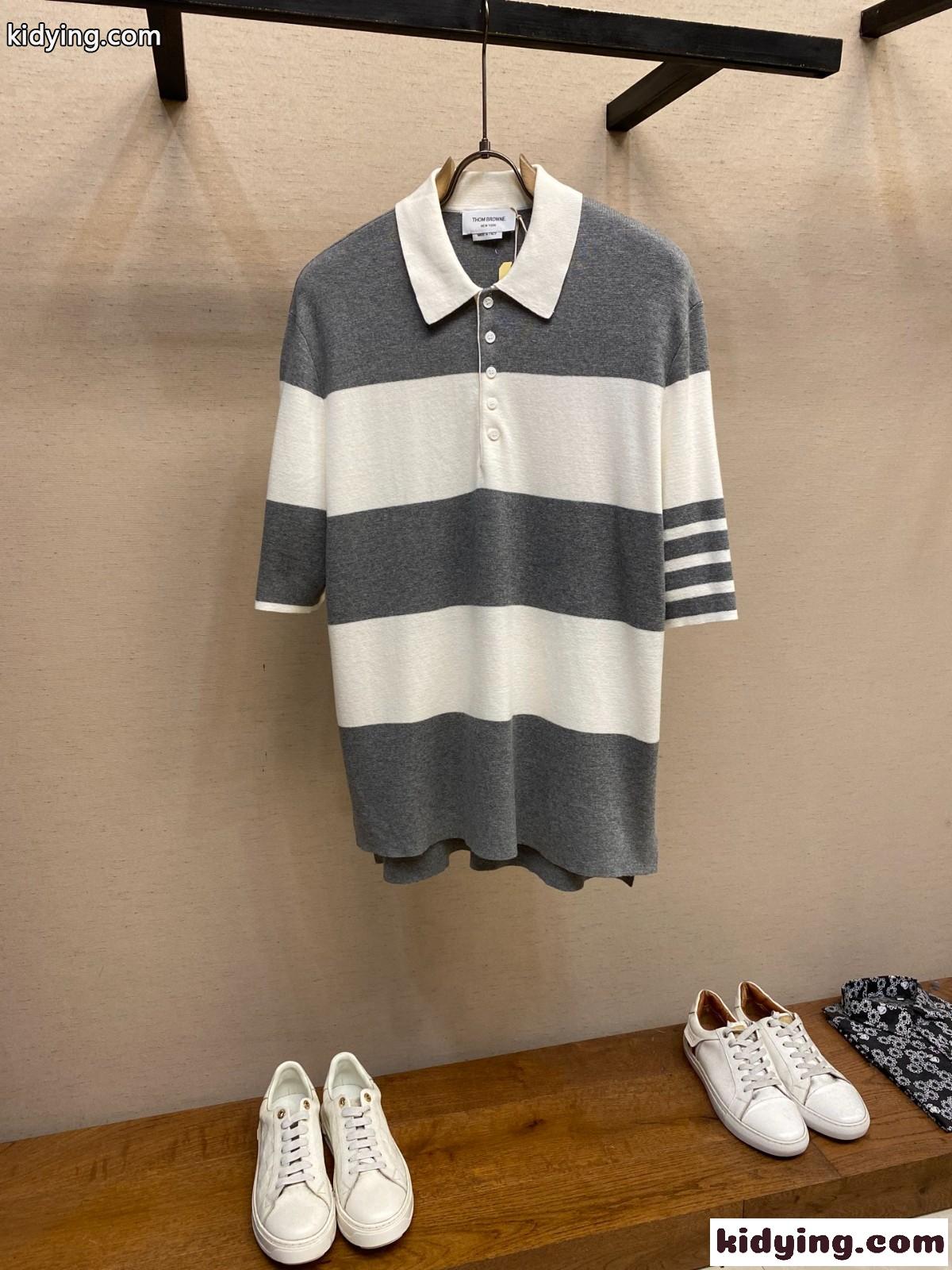 カジュアル コットン ポロシャツ トムブラウン Tシャツ スーパーコピー グレー-0