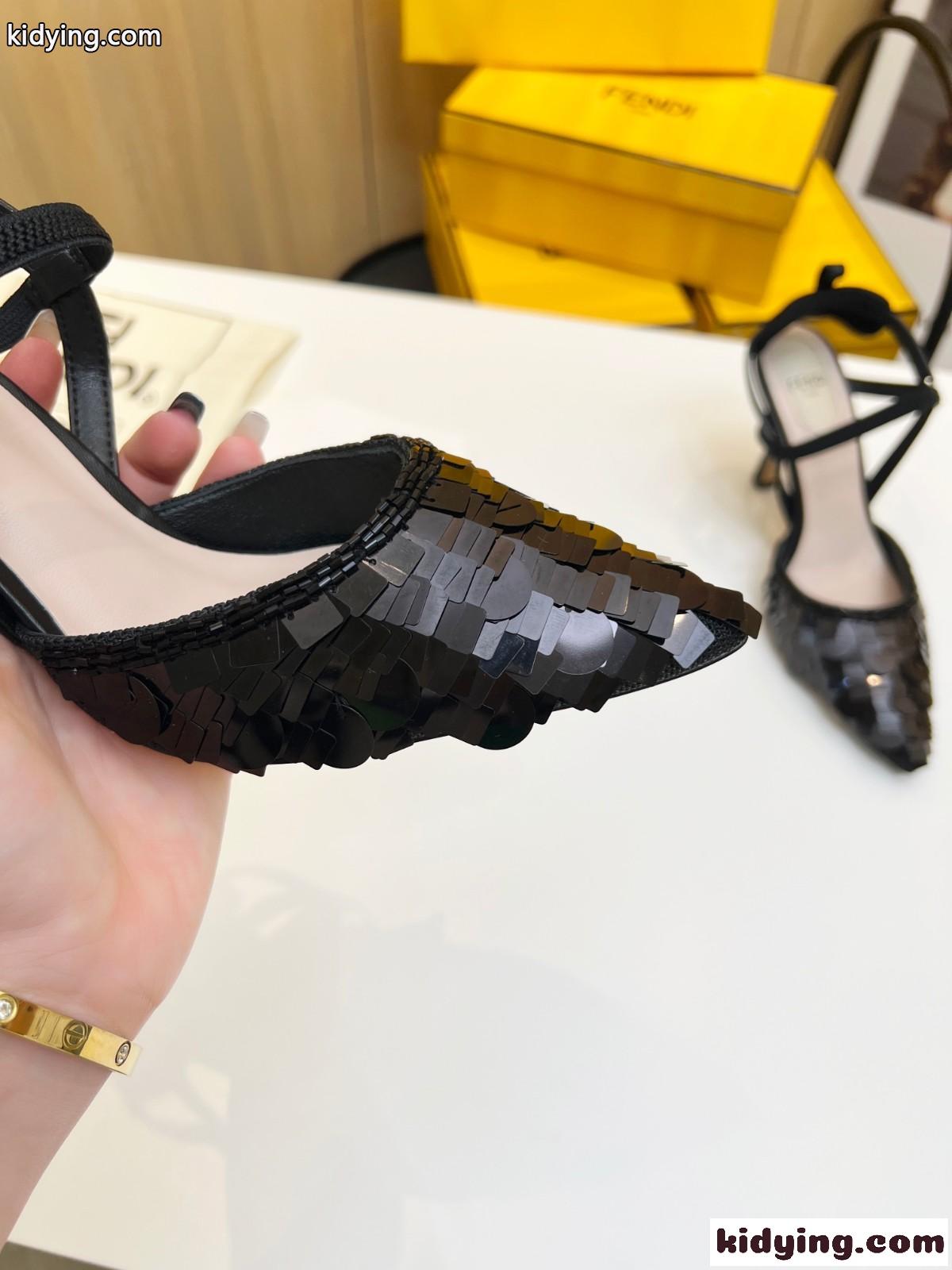 ブラックスパンコール スリングバックシューズ ハイヒール フェンディ サンダル コピー レディース-0