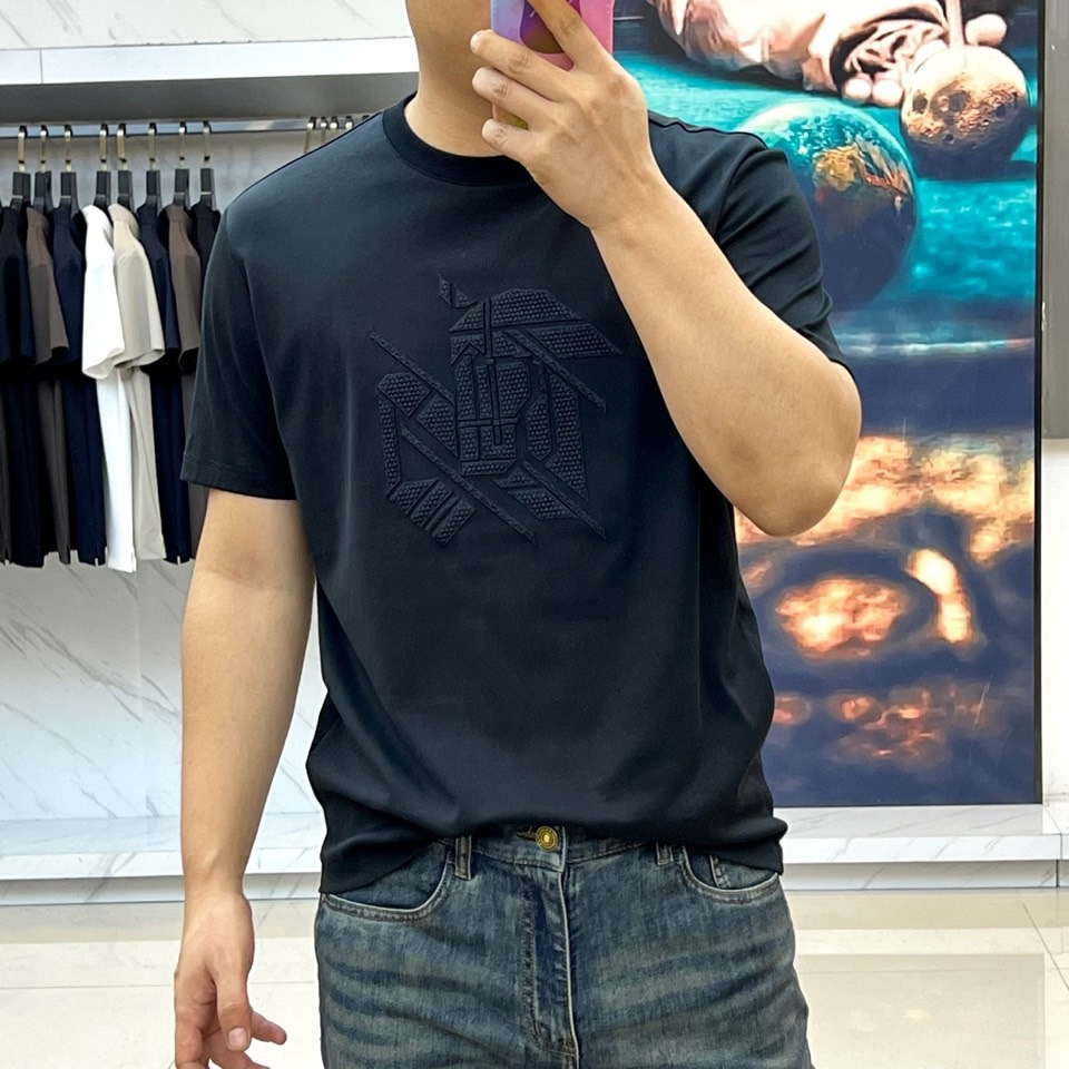 シンプル 合わせやすい クルーネック 半袖Tシャツ エルメス Tシャツ 偽物 ブラック-2
