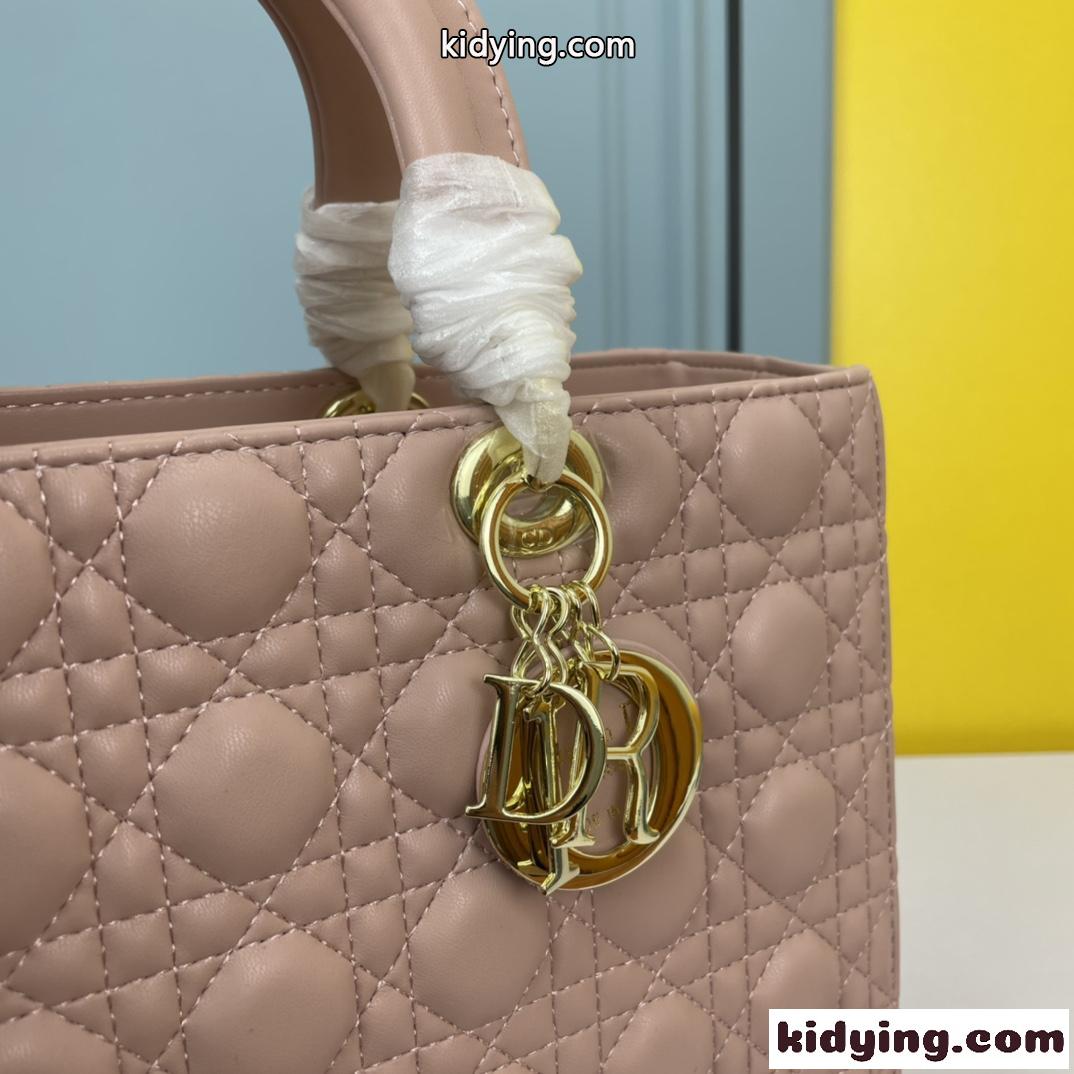 クリスチャン・ディオール スーパーコピー ラムスキン LADY DIOR ピンク ラージバッグ-3