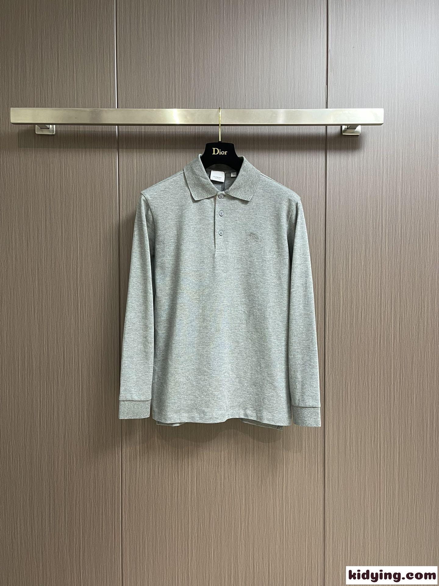 ロングスリーブ コットン ポロシャツ バーバリー Tシャツ コピー グレー-1