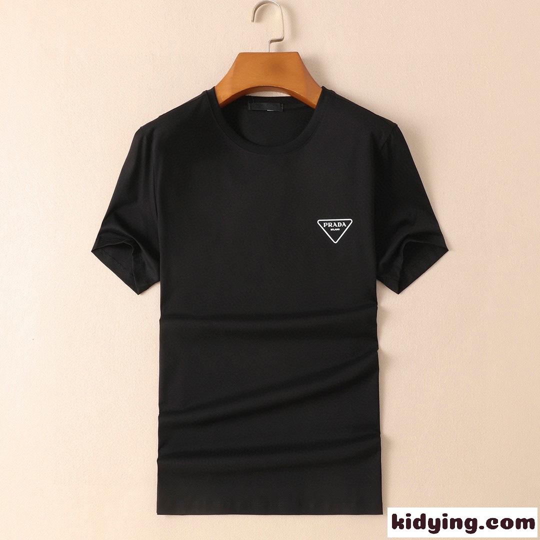 着心地抜群 クルーネック スリム プラダ 半袖tシャツ コピー ロゴ プリント Tシャツ-1
