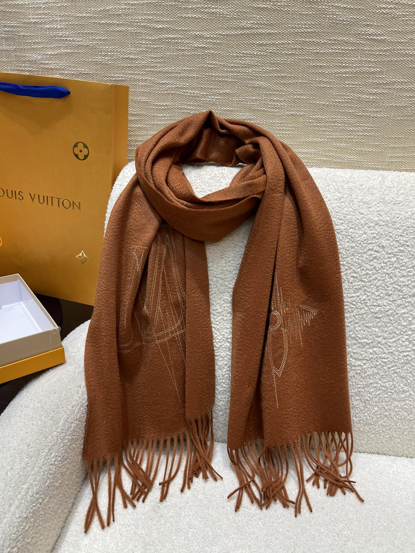 ルイヴィトン スカーフ コピー カシミヤ おしゃれ LV ステッチ マフラー-4