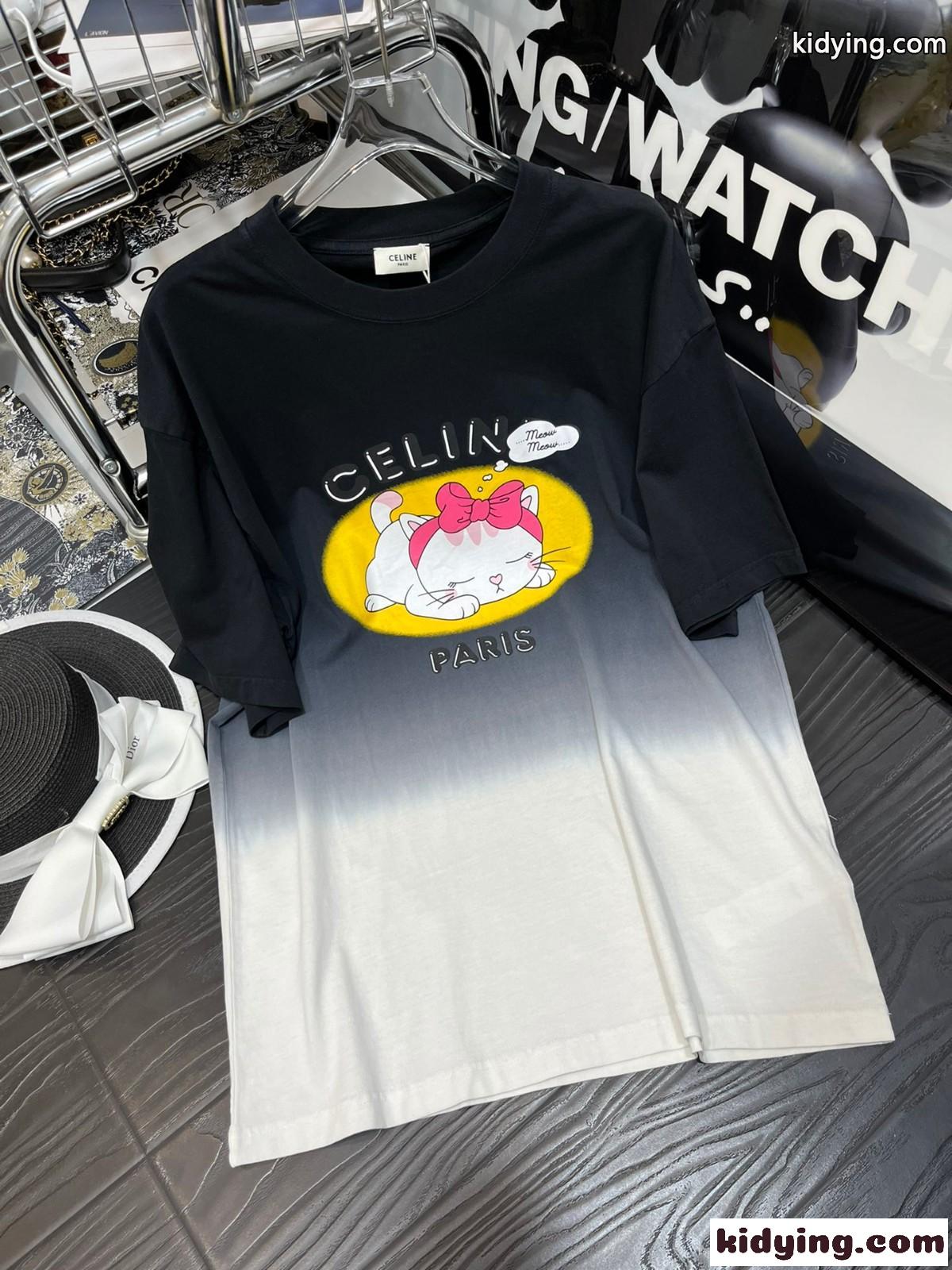 ビッグシルエット 可愛い プリント グラデーション セリーヌ tシャツ コピー カジュアル おしゃれ 半袖 トップス-3