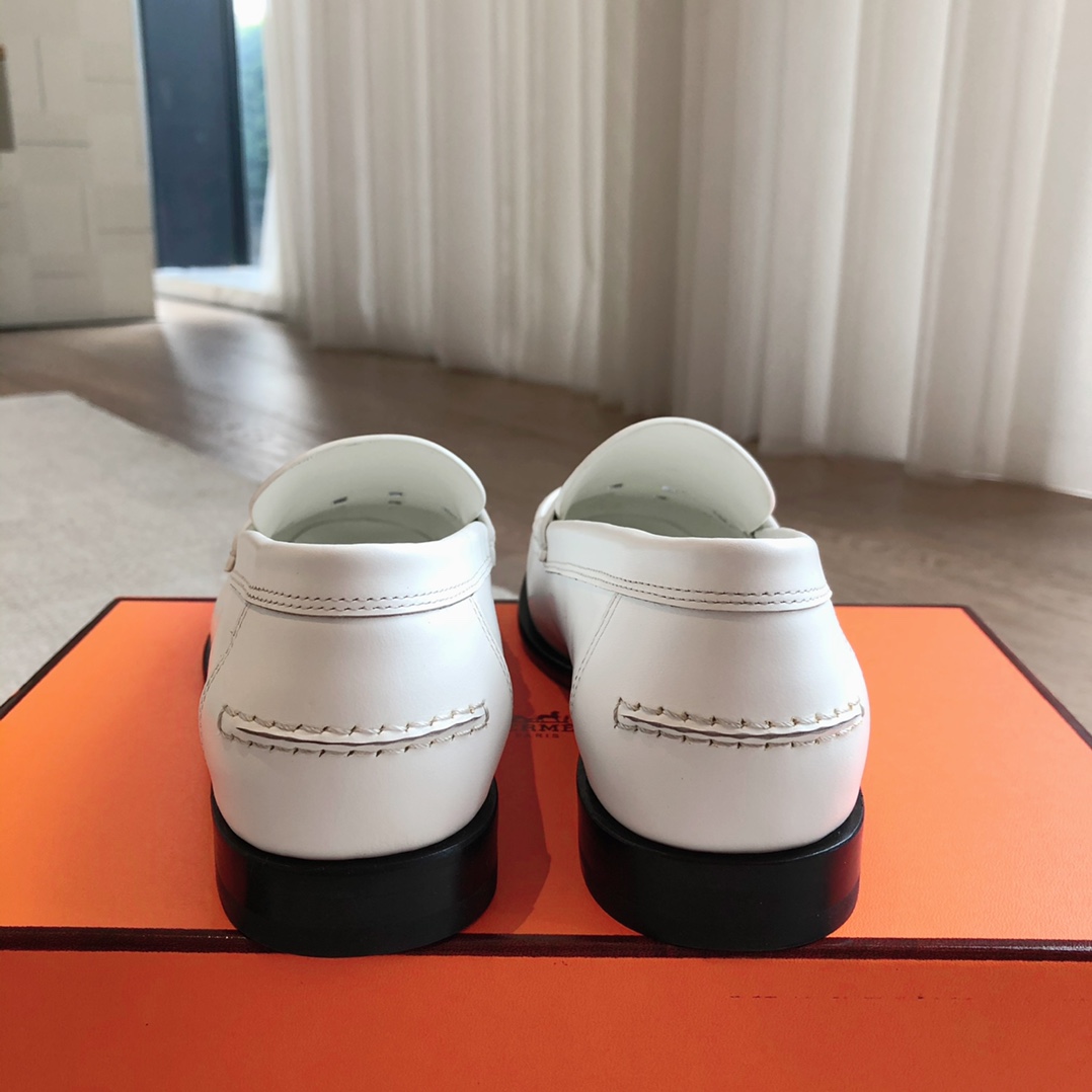 上品 人気 編み込み レディース ローファー エルメス モカシン スーパーコピー ホワイト-3