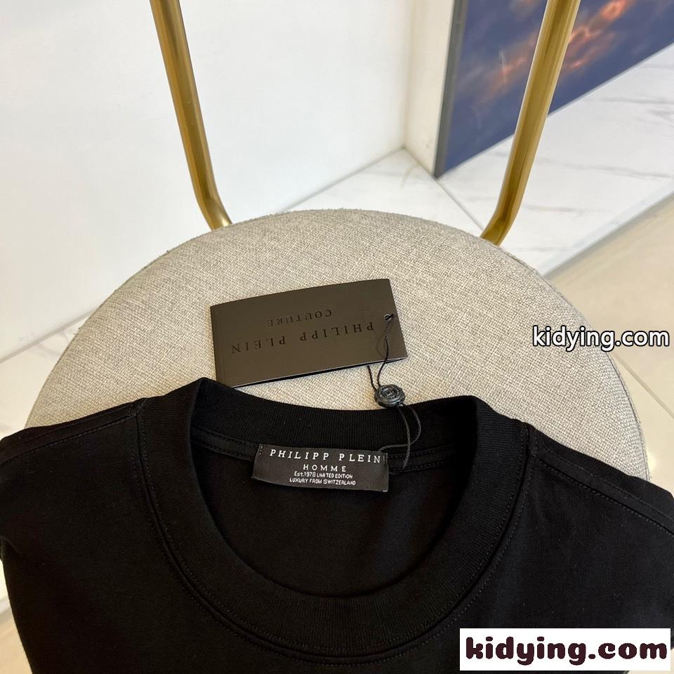 カジュアル ゆったり フィリッププレイン 半袖Tシャツ コピー クルーネック ブラック-2