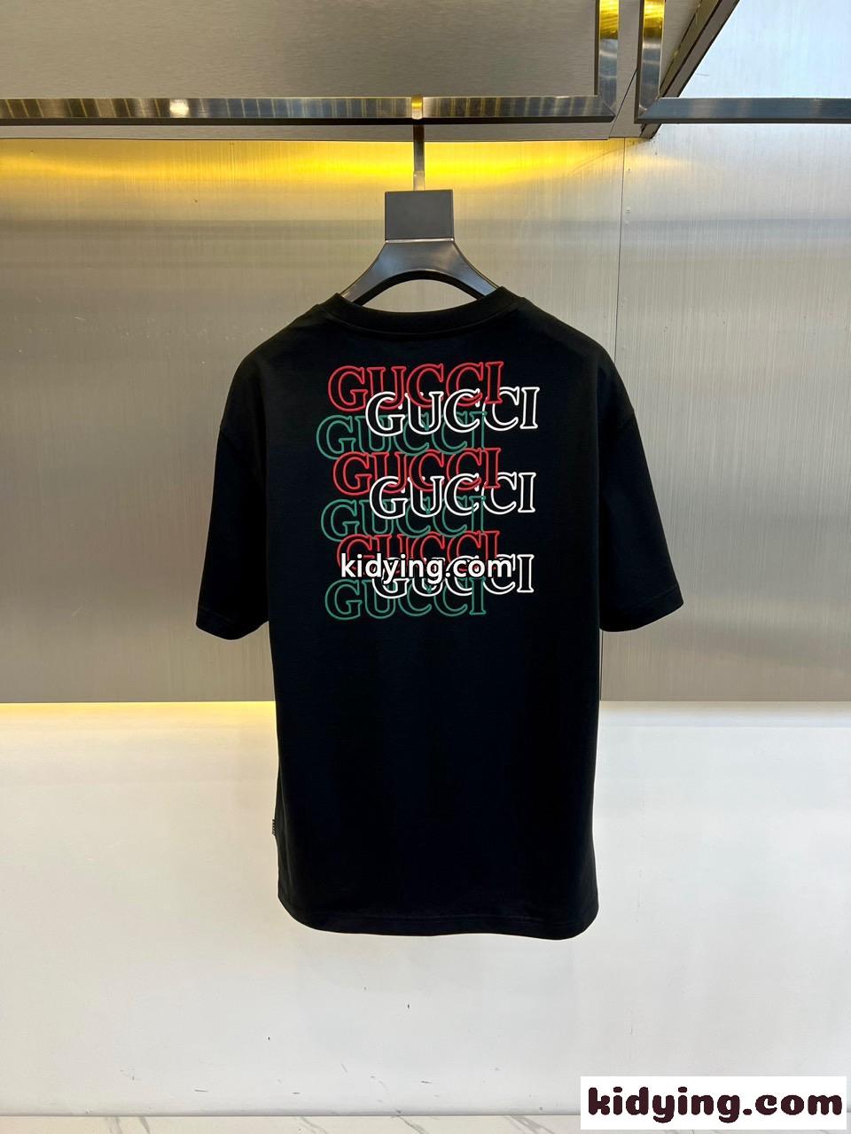 定番 カジュアル ロゴ コットン 半袖Tシャツ グッチ Tシャツ コピー ブラック-4