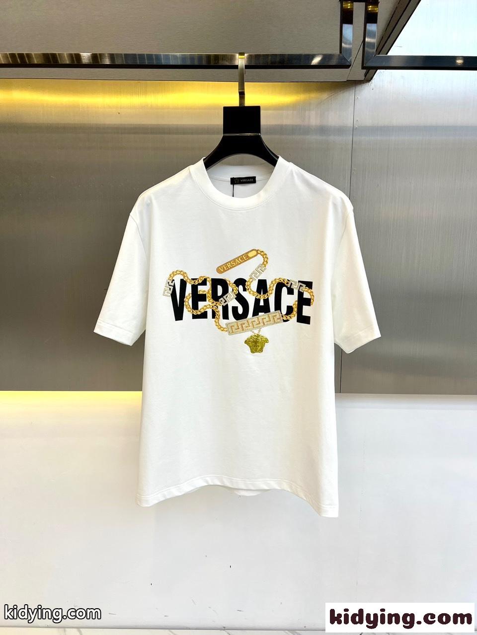 シンプル ロゴ入り 半袖Tシャツ ヴェルサーチェ Tシャツ 偽物 ホワイト-2