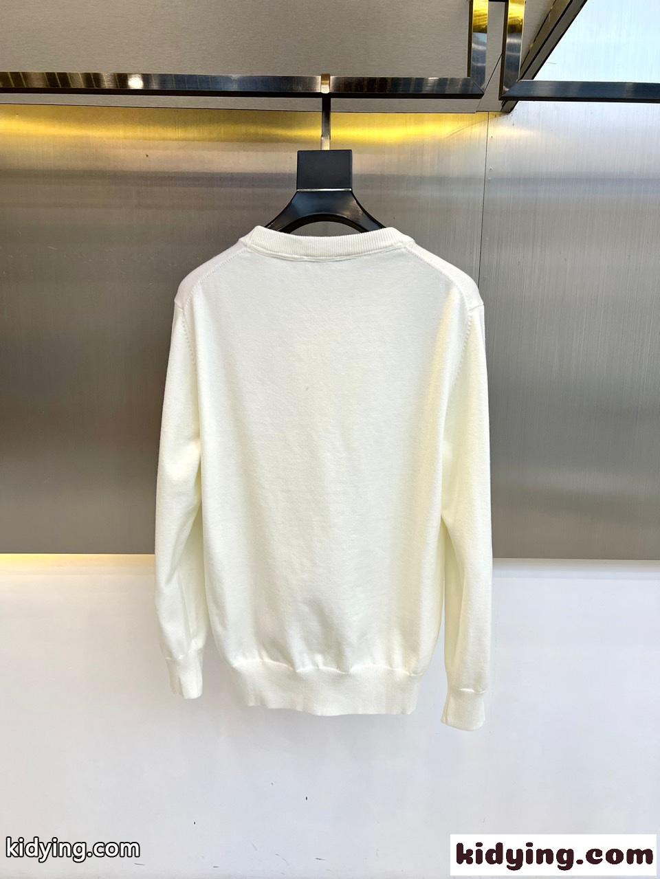 シンプル ロゴ刺繍 クルーネック ニット プラダ セーター コピー トップス ホワイト-4