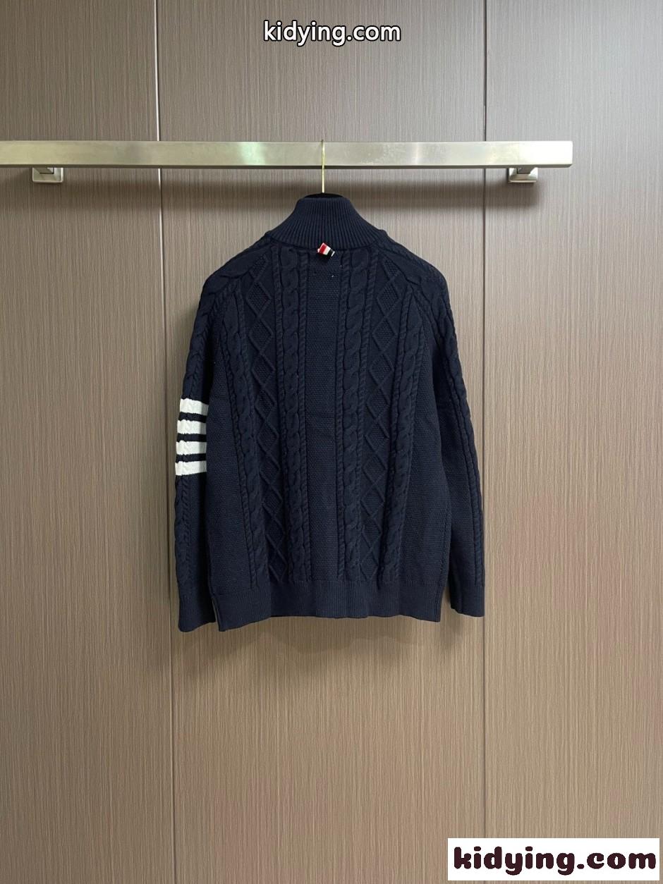 4BAR ケーブルニット スタンドカラー カーディガン トムブラウン ニット 偽物 ブラック-1