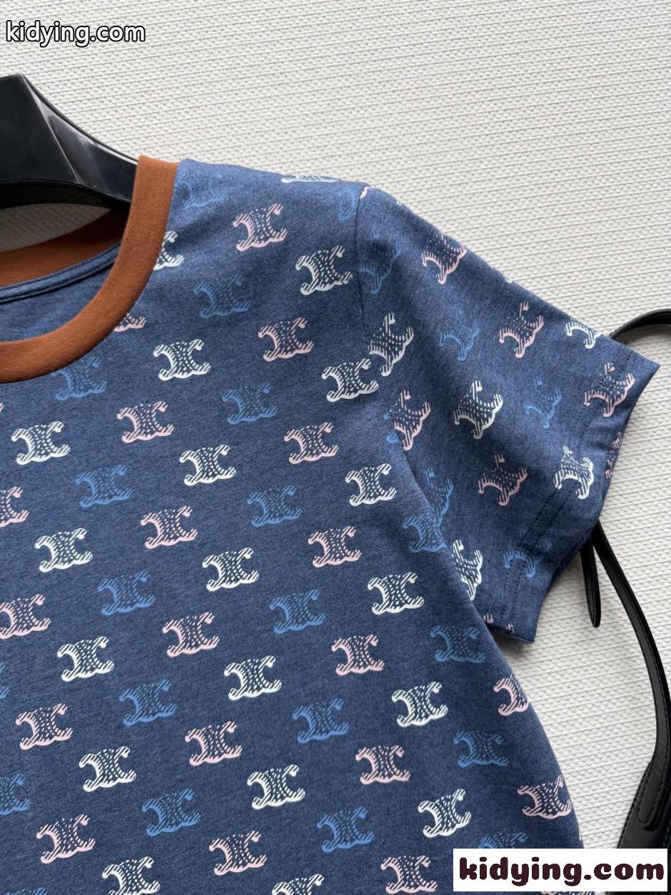 トリオンフ 総柄 コットン 半袖Tシャツ セリーヌ Tシャツ 偽物 クルーネック-2