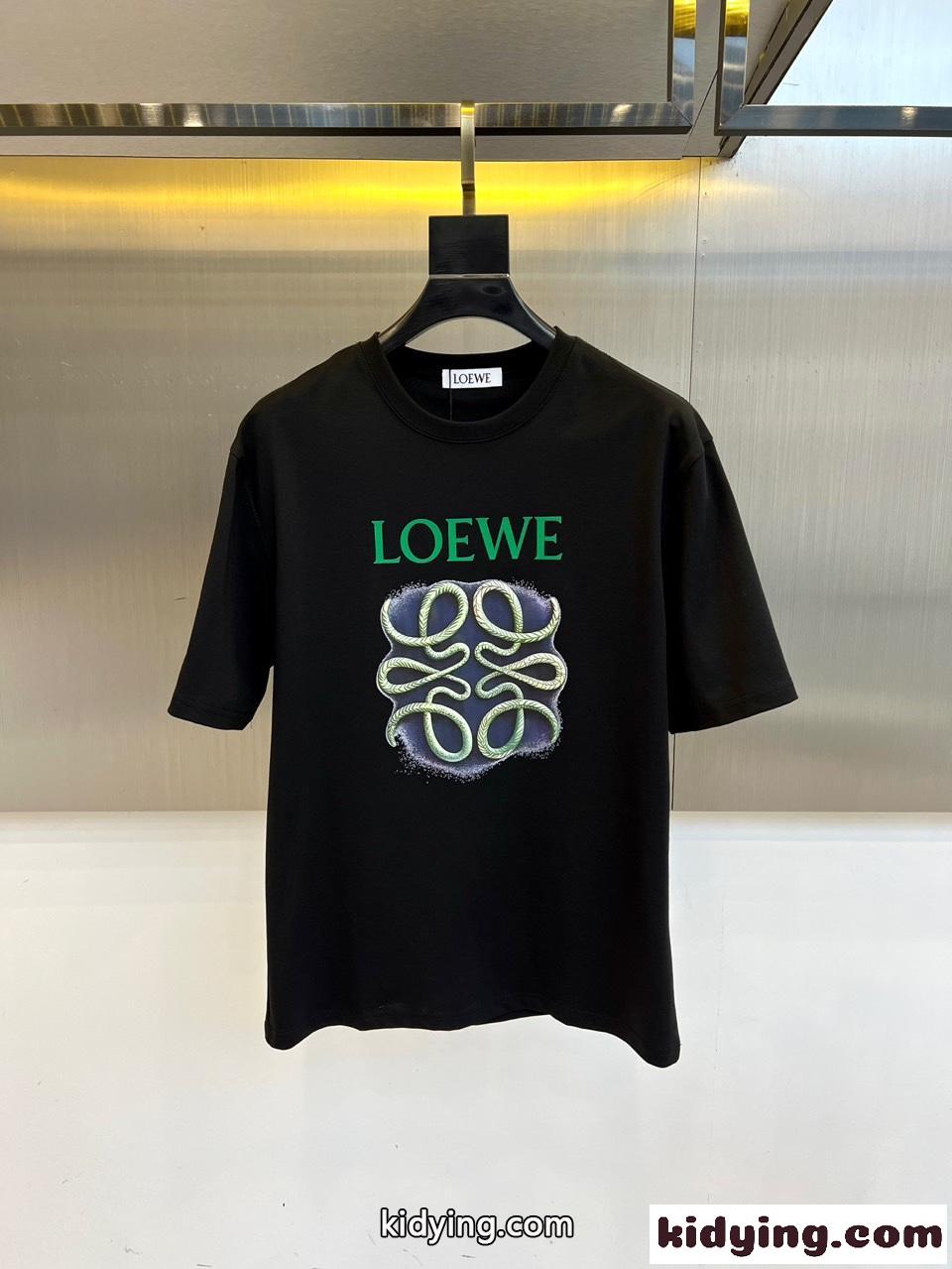 定番 ロゴ入り コットン 半袖Tシャツ クルーネック ロエベ Tシャツ 偽物 ブラック-1