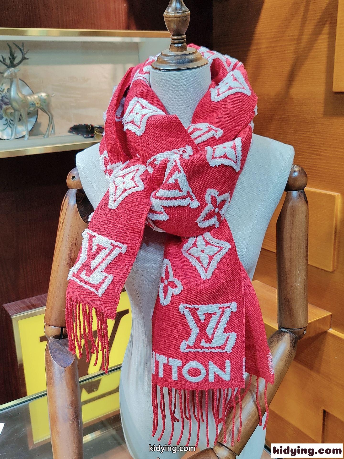 人気 ウール & カシミヤ マフラー･LV 3D ルイヴィトン スカーフ コピー レッド-1