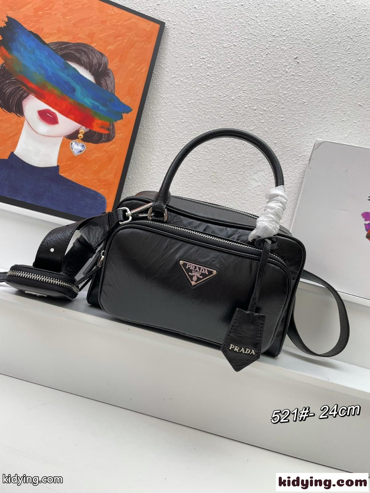 ナッパアンティーク ミニポケット トップハンドルバッグ プラダ バッグ コピー ブラック-0