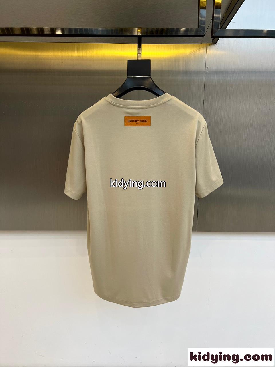 ルイ・ヴィトン Tシャツ 偽物 シンプル 合わせやすい クルーネック カーキ-3
