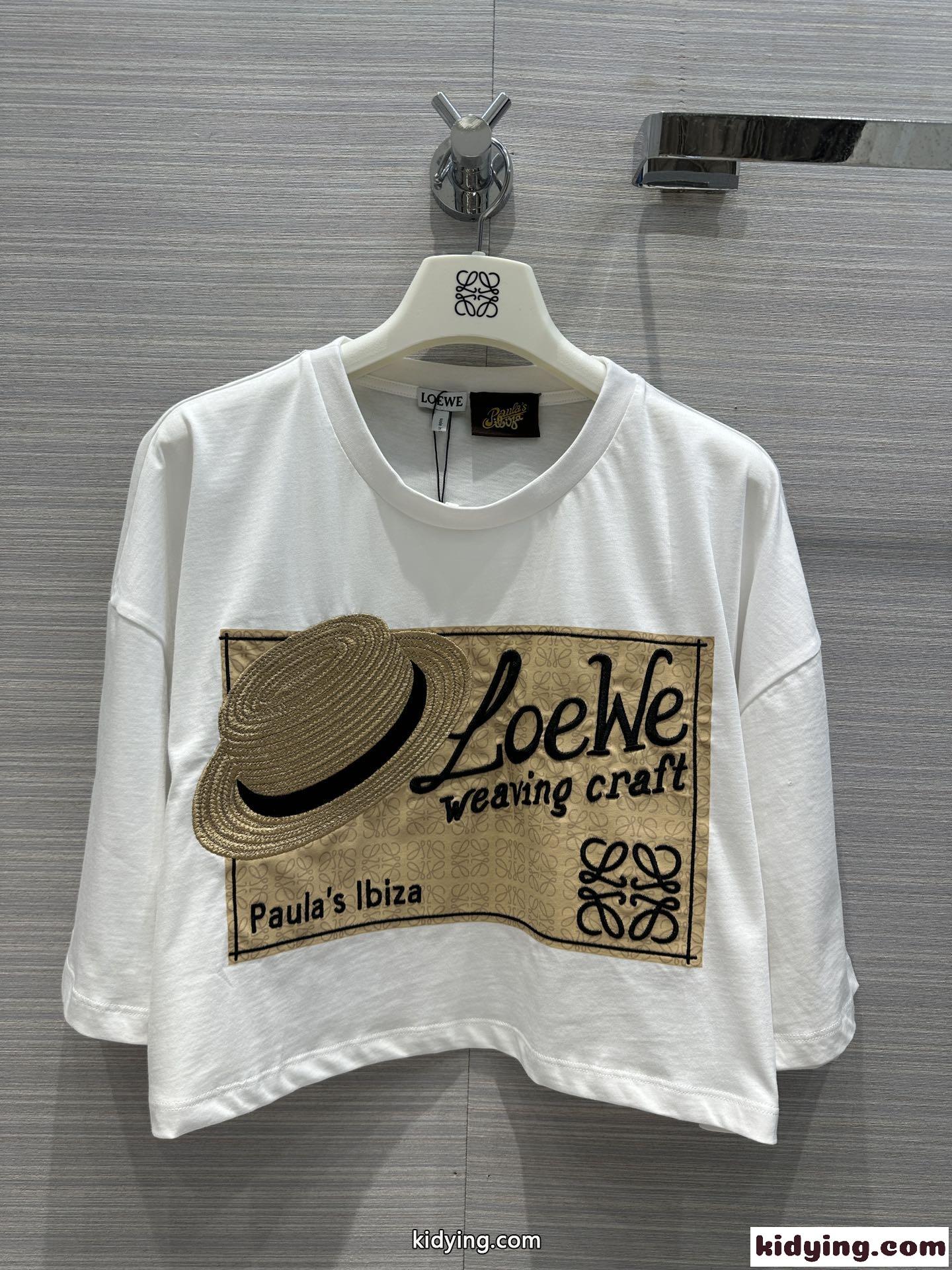 ロエベ ハット コットンTシャツ ロエベ Tシャツ コピー レディース クロップド丈-1