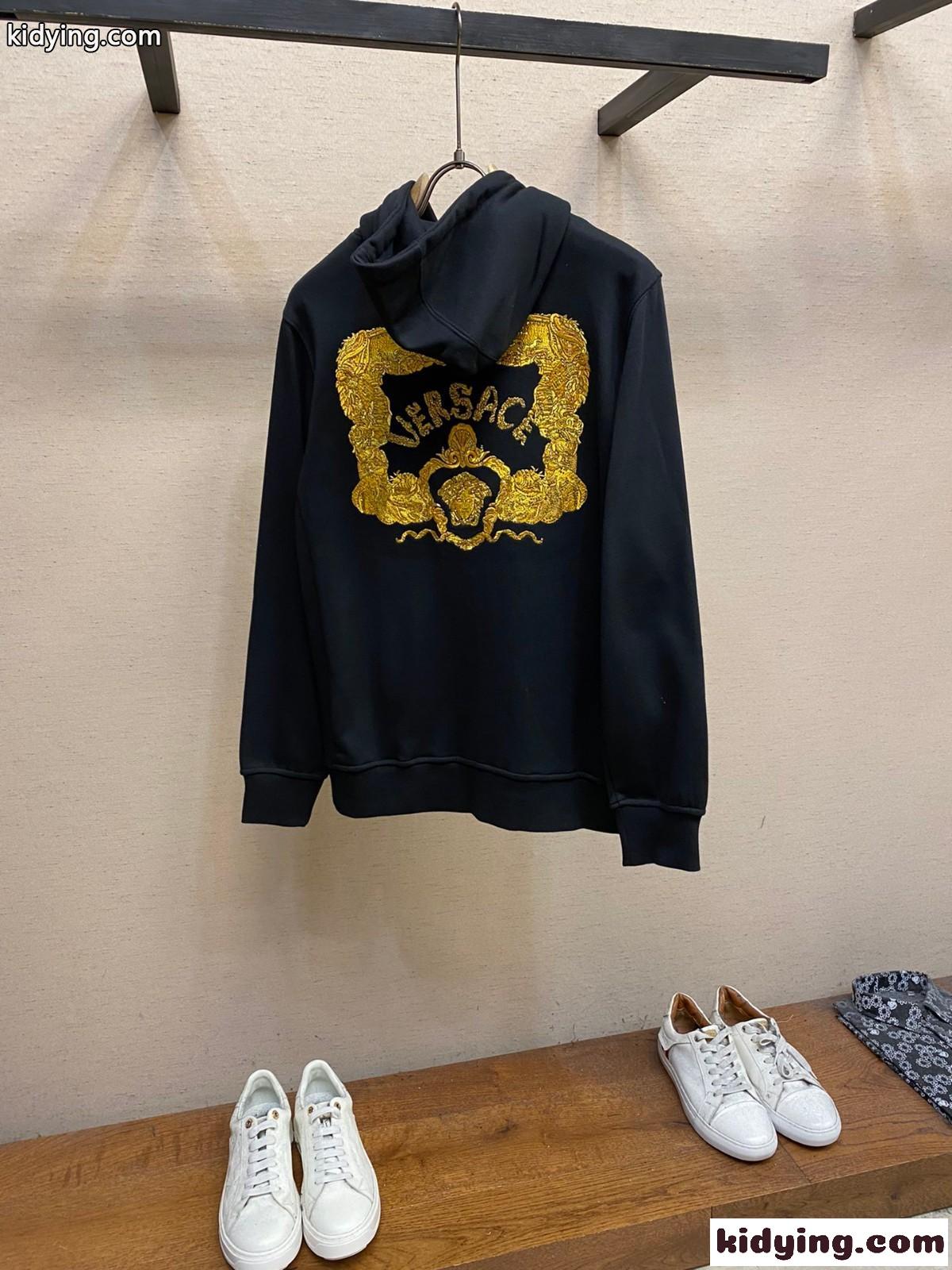 バロック ロゴ刺繍 ヴェルサーチ パーカー コピー ジップアップ フーディー-2