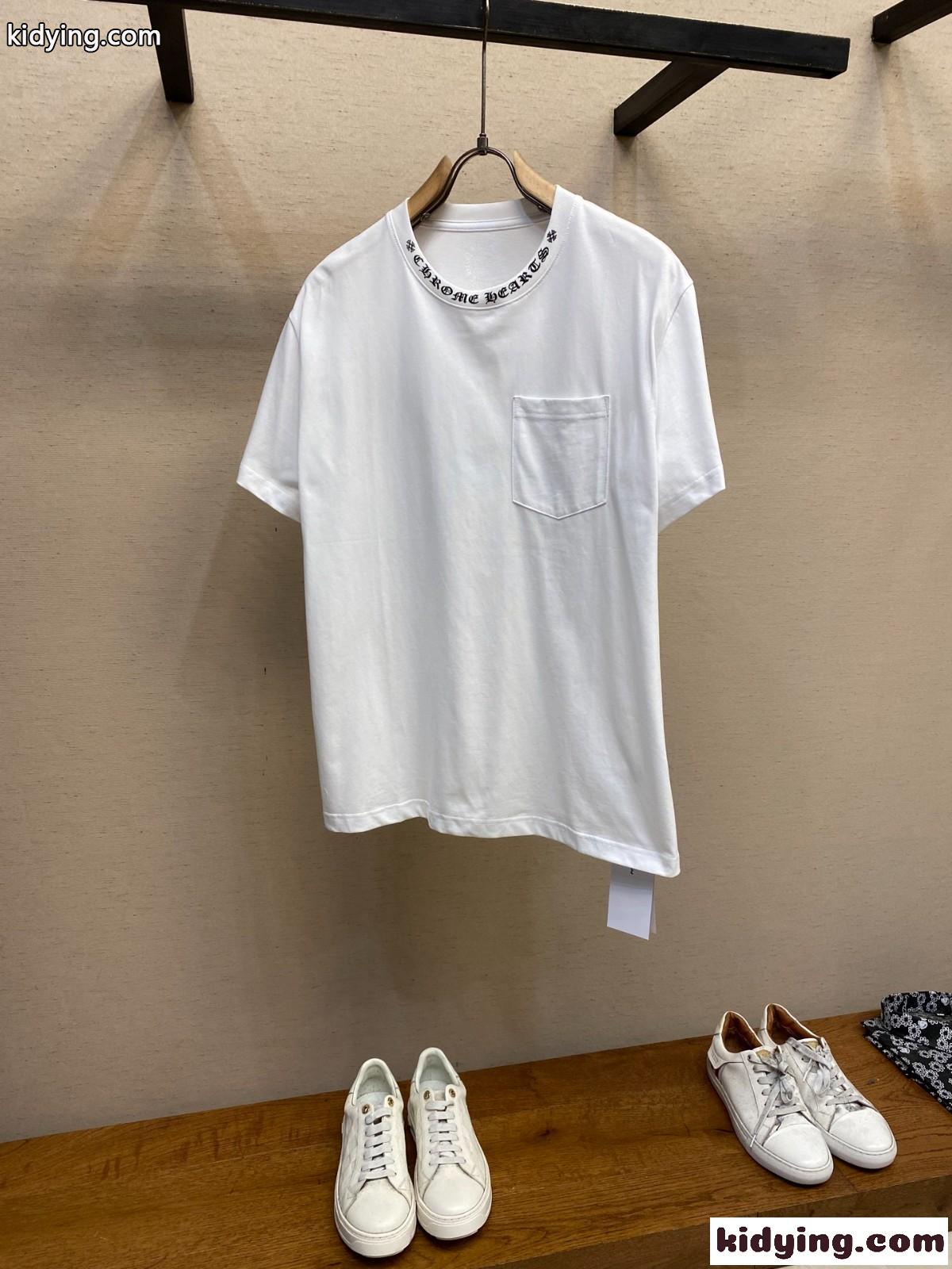 お洒落 ロゴプリント クルーネック 半袖Tシャツ クロムハーツ Tシャツ コピー コットン ホワイト-0