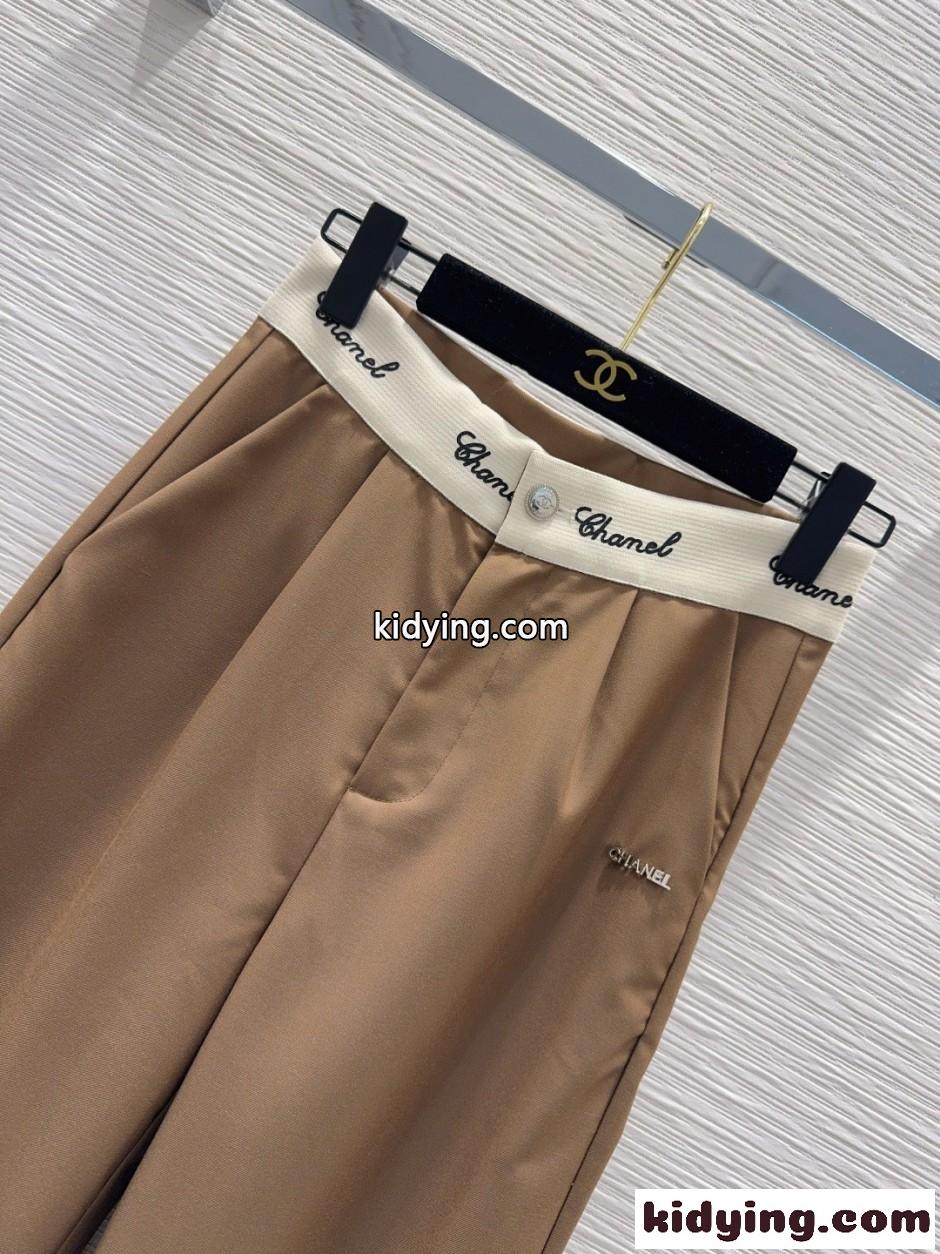 ロゴウエスト ワイドレッグパンツ シャネル スラックス コピー キャメル-2